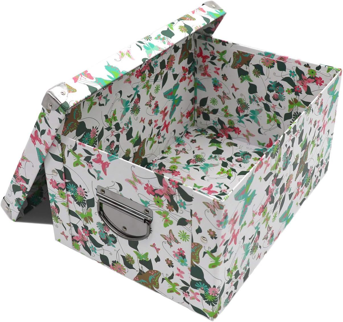 GUOZI Collapsible Storage Box, Decorative Memory Box with Lid & Metal Reinforced Corners, Cardboard File Bin with Handles, Organizer Gift Box for Keepsake Toy Photos Office Nursery Wardrobe Bookshelf