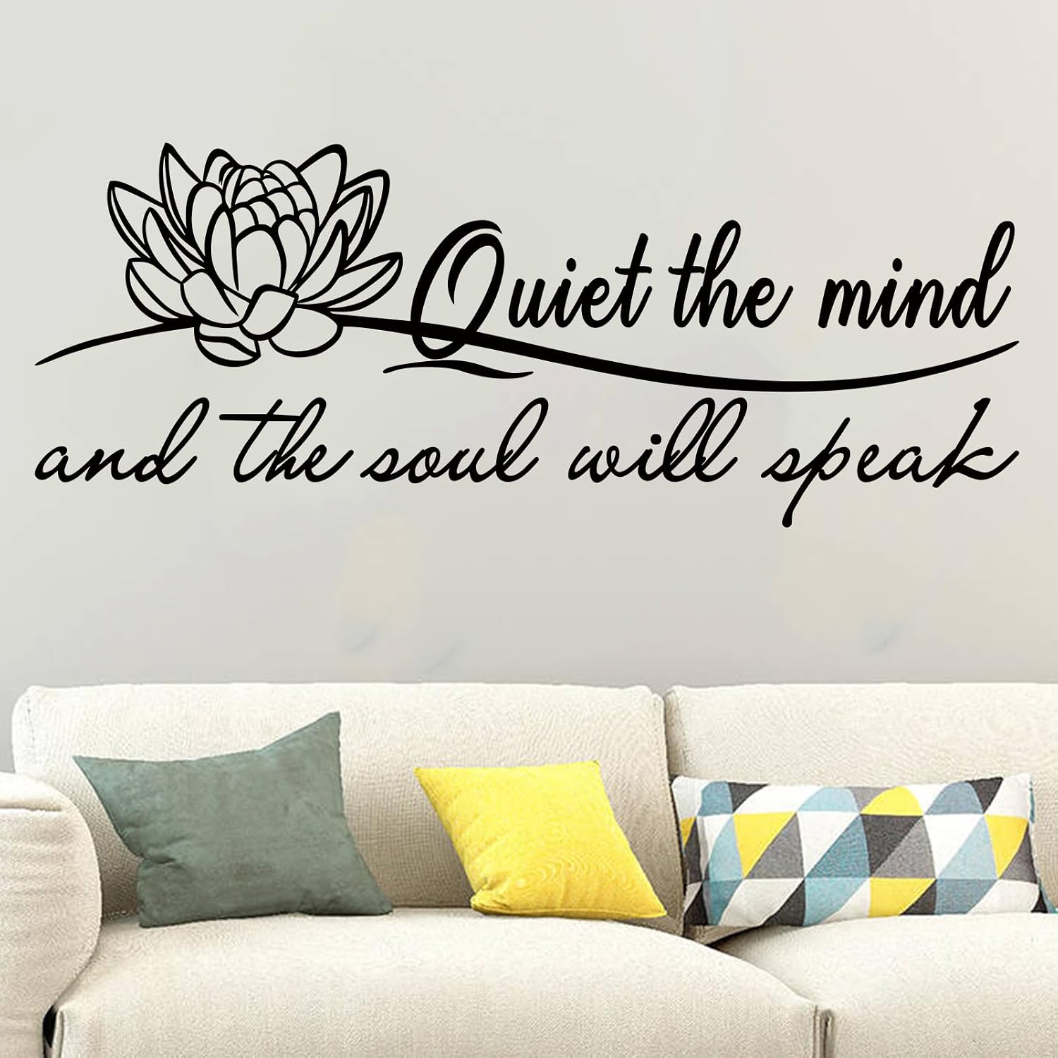 SEATUNE Yoga Pilates Wall Stickers – Inspirational Quotes Motivational Wall Decals – Bathroom Bedroom Living Room Home Vinyl Art Wall Decor – Quiet The Mind and The Soul Will Speak 23″X9″