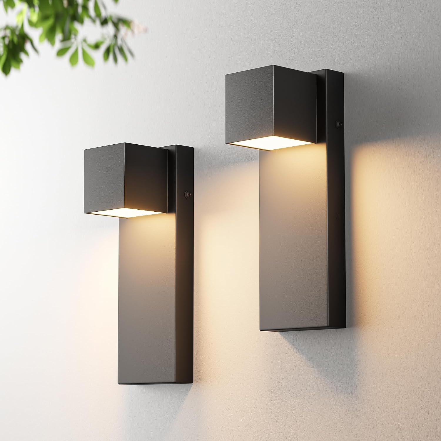 2 Pack 13″ Modern Outdoor Led Wall Light,16W 3000K 1200Lumen Porch & Patio Hardwired Wall Mount Wall Sconces,Exterior IP65 Waterproof Aluminum Wall Lamp for Front Door Garage Garden(Black)