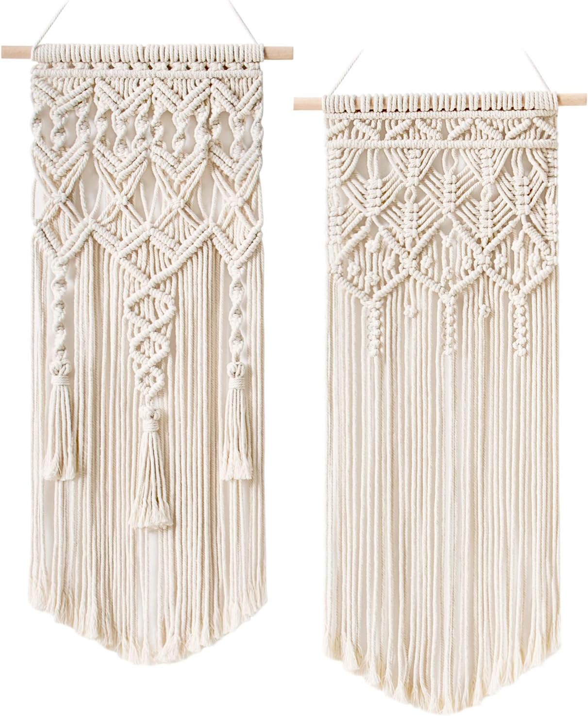 Mkono 2 Pcs Macrame Wall Hanging, Boho Woven Chic Tapestry Decor, Ivory | 28″L x 13″W, Bohemian Wall Decor, Hand-Woven Craft, Multi-Scene, Bedroom Nursery Living Room Apartment, Girls Adults Gift