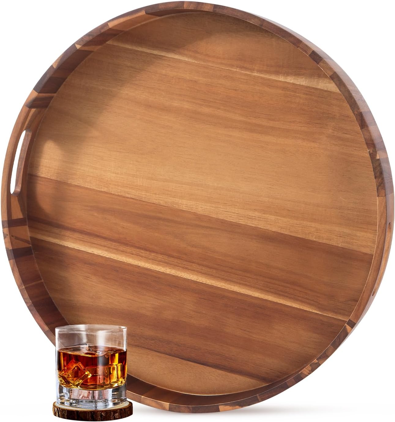 Extra Large Tray for Ottoman 22″ Wooden Tray Ottoman Trays Large Acacia Wood Serving Tray with Handles Wooden Trays for Party, Food Serving, Breakfast, Dinner, Coffee Tea, Appetizers