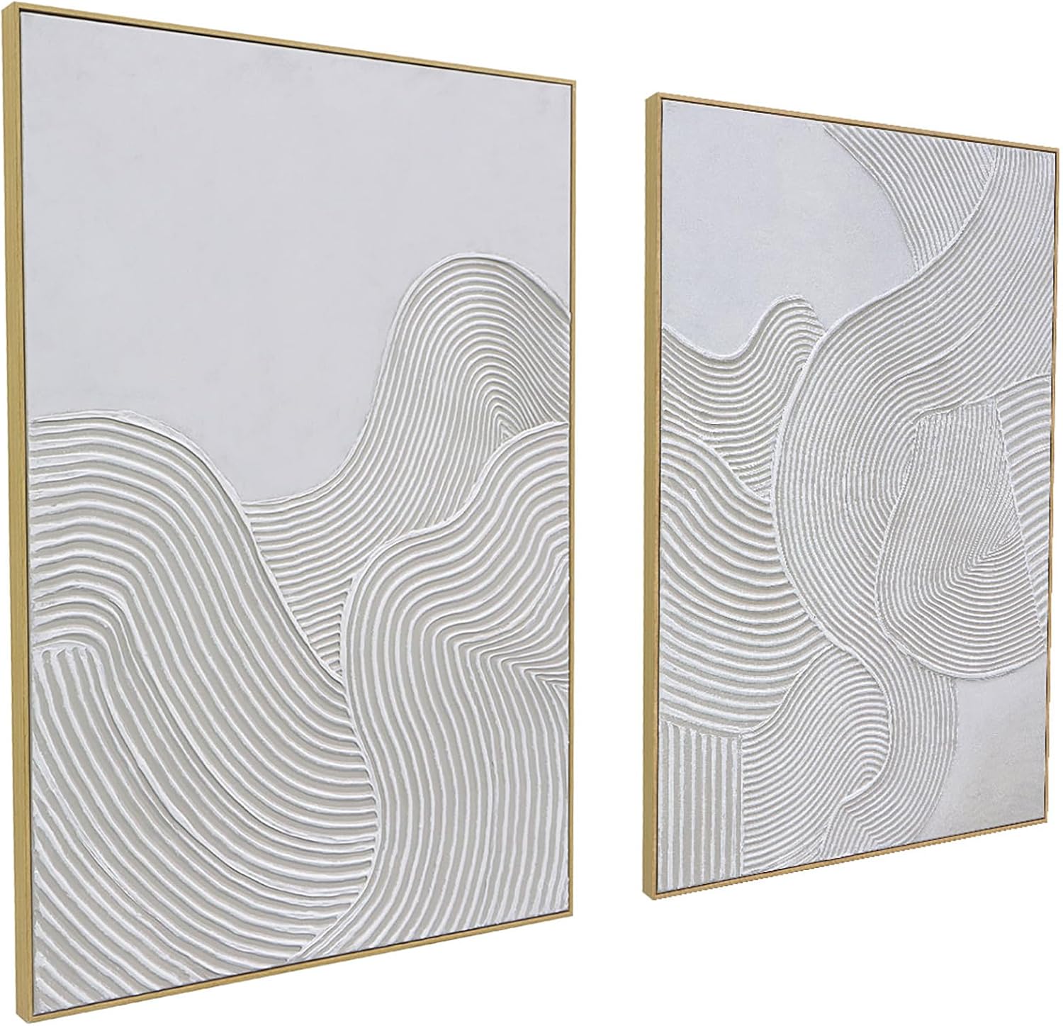 Framed Neutral Abstract Wall-Art Painting – Large Abstract Canvas Wall Decor 3D Curve Illustrations Hand painting for Living Room, Bedroom, Office – 2 Piece 28 x 40 Inch, Ready to Hang