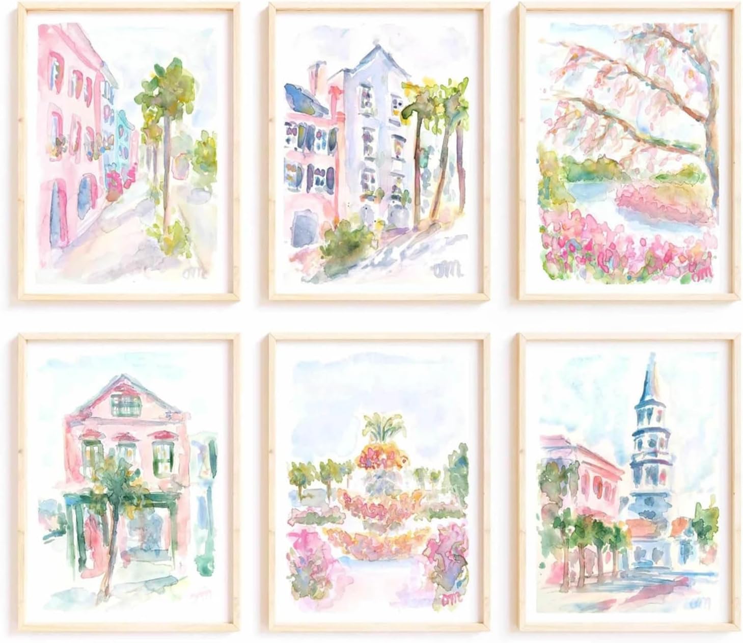 Charleston South Carolina Wall Art Preppy Posters Pictures Pastel Pink Canvas Wall Decor Aesthetic Coquette Posters Wall Art Trendy Watercolor Wall Decor Church Street Pictures 8x10x6 Inch Unframed