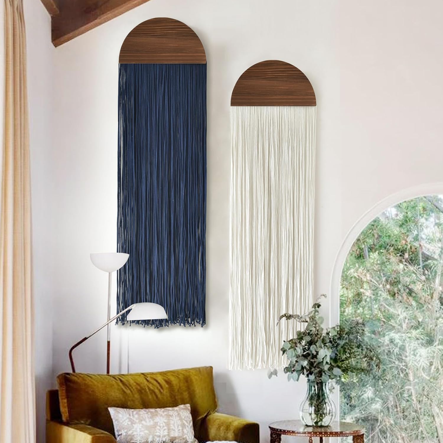 2Pcs Macrame Wall Hanging Fiber wall Art Handmade Boho Decor 13.7″W*51″L | Premium Cotton Yarn, Handmade Fringe Design, Apartment Bedroom Living Room Use, Modern Textile Accent, Easy Wall Display