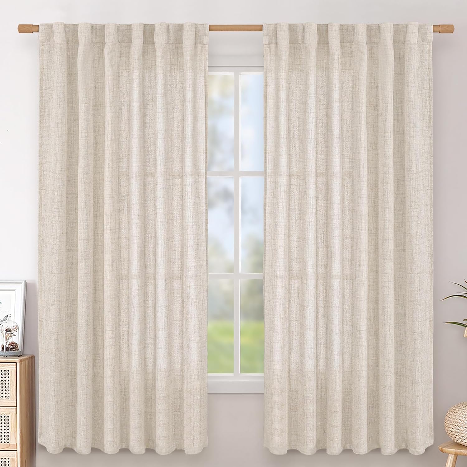 BGment Linen Curtains 63 Inch Length 2 Panels Living Room Semi Sheer Drapes | Light Filtering Window Treatments with Rod Pocket Back Tab Lightweight for Bedroom, 52 X 63 Inch
