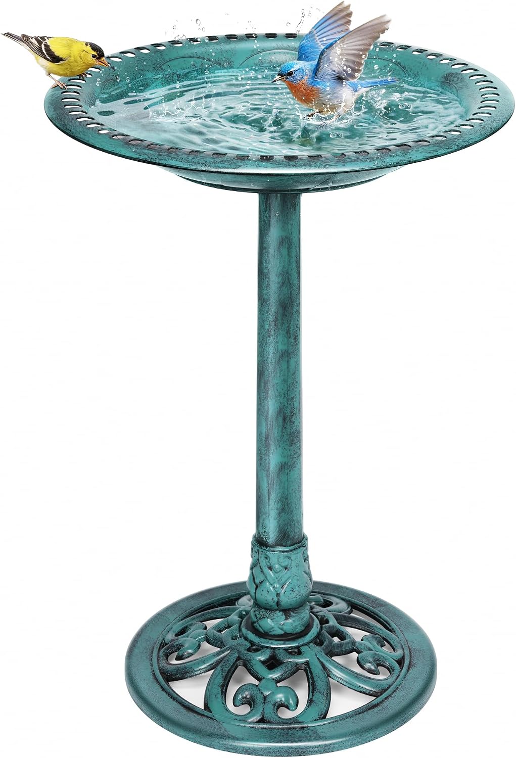 VIVOHOME Bird Bath for Outside, Polyresin Pedestal Birdbath, Green | Weather-Resistant, 20-Inch Bowl, 28-Inch Height, for Outdoor/Garden, Bird-Friendly, Easy to Clean