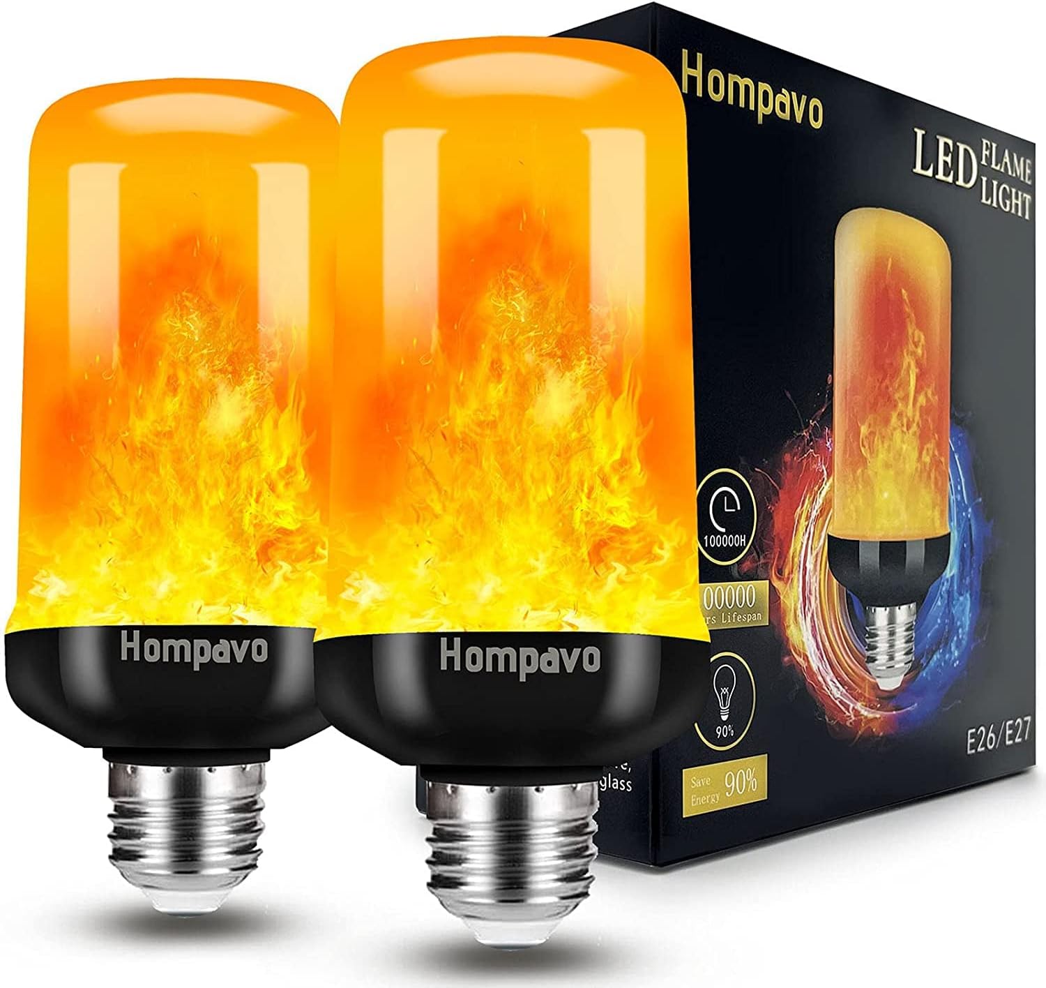 Hompavo 【Upgraded】 Flame Light Bulbs, 4 Modes LED Flickering Light Bulbs with Upside Down Effect, E26/E27 Flame Bulb for Halloween Christmas Party Patio Porch Home Indoor & Outdoor Decorations – 2