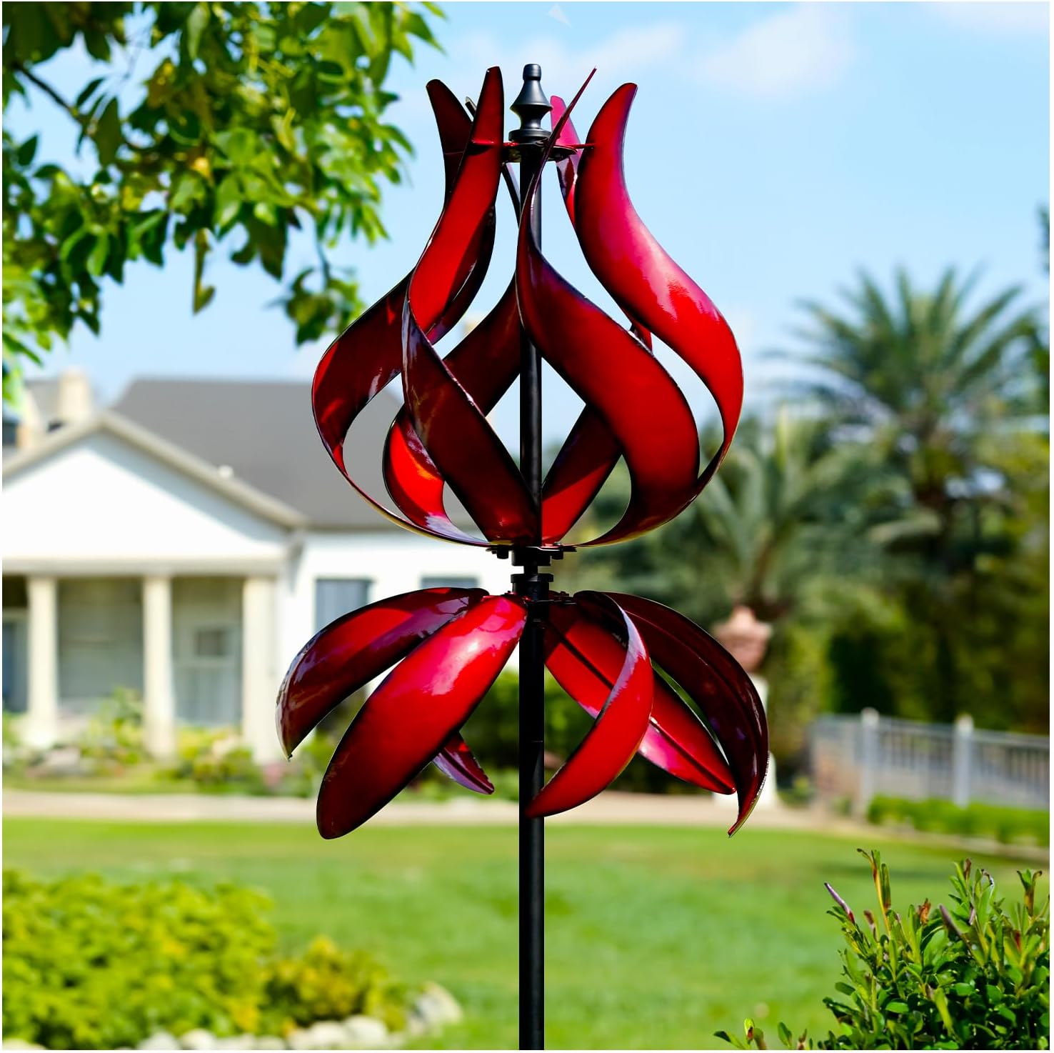 Yard Garden Wind Spinners – Large Outdoor Metal Wind Spinners with Stake, Yard Art Lawn Garden Decor (19″ W x 87″ H)