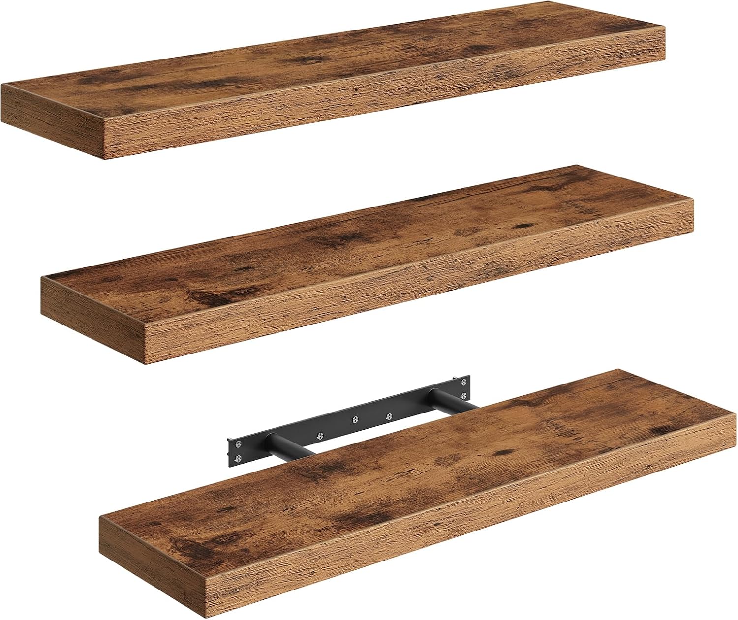RALGEND Floating Shelves for Wall, 1.5″ Thick Wall Shelf Set of 3 with Invisible Brackets, 23.6L x 7.9W Hanging Shelves Farmhouse Home Decor for Bathroom, Living Room, Bedroom, Rustic Brown 6301BJP3BF