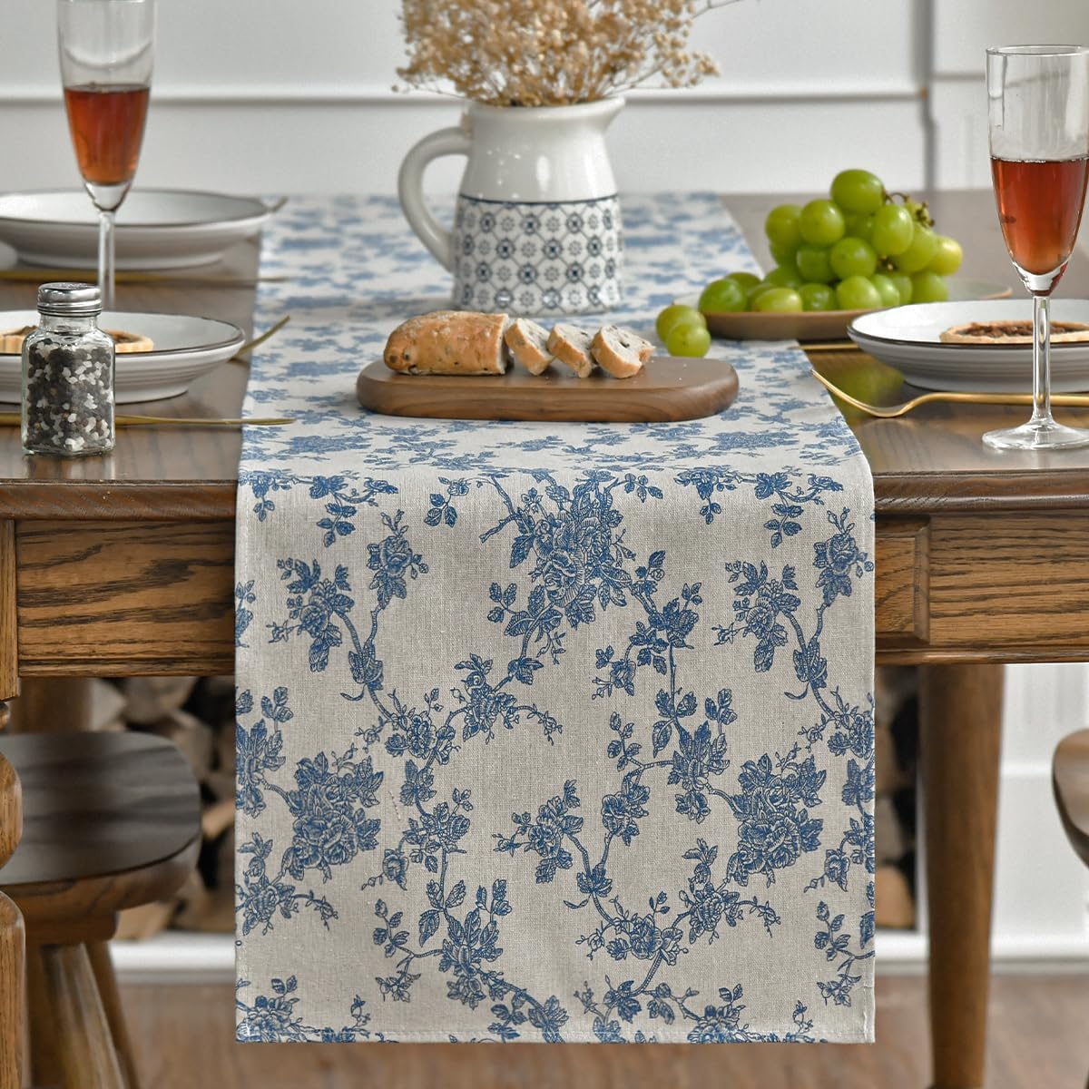 Artoid Mode Monochrome Sketch Branch Toile Textures Chinoiserie Cotton Dark Grey Table Runner, Seasonal Retro Vintage Kitchen Dining Table Decoration for Home Party Decor 13×72 Inch | Monochrome sketch branch toile, retro vintage cotton table decor for kitchen dining home party