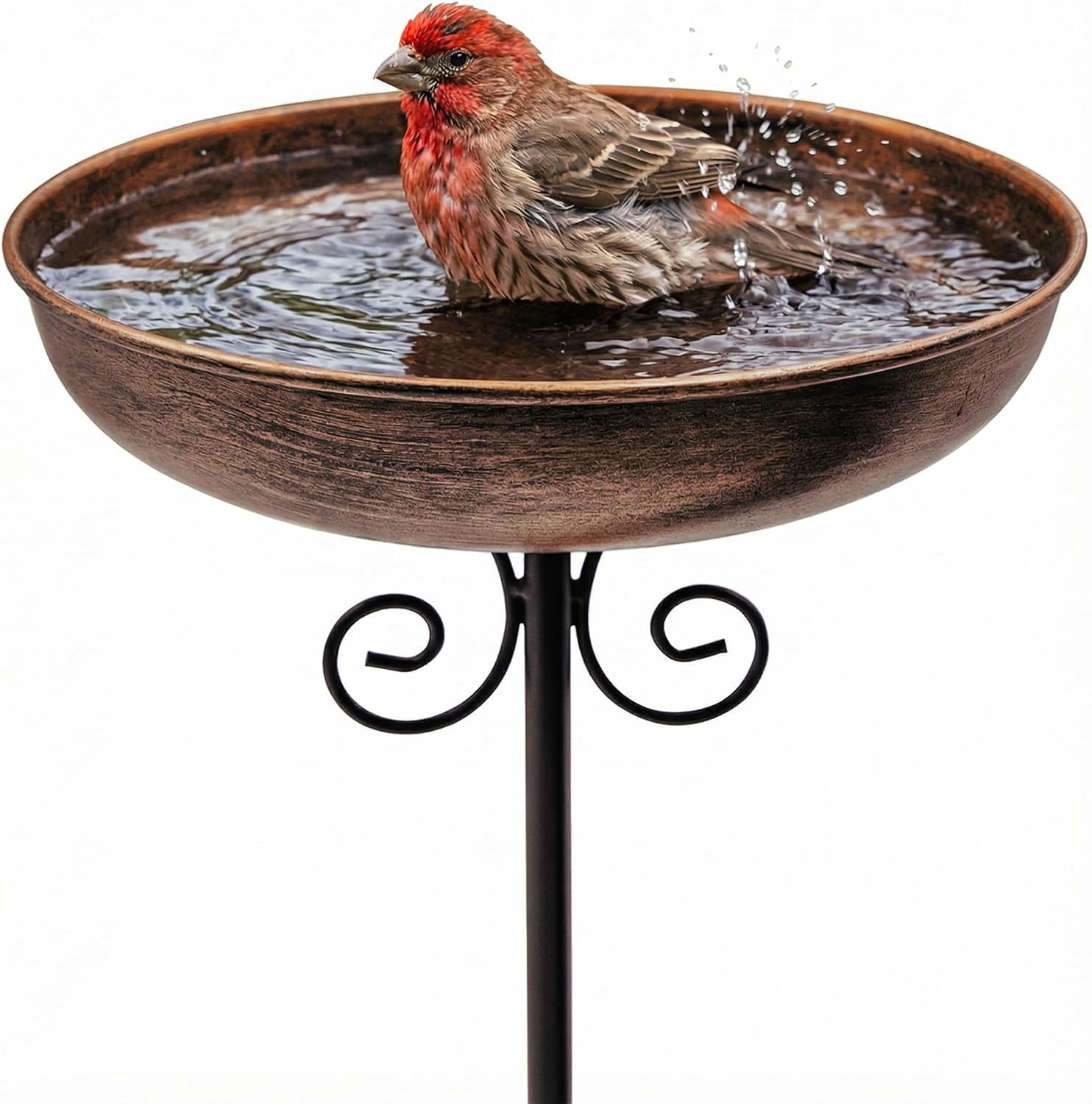 10″ Small Metal Bird Bath with Stake, Outdoor Birdbath for Garden | 5-Prong Stake, Adjustable Height, Rust Resistant Finish, Easy Assembly, Shallow Bowl Design, Lawn Patio Decor