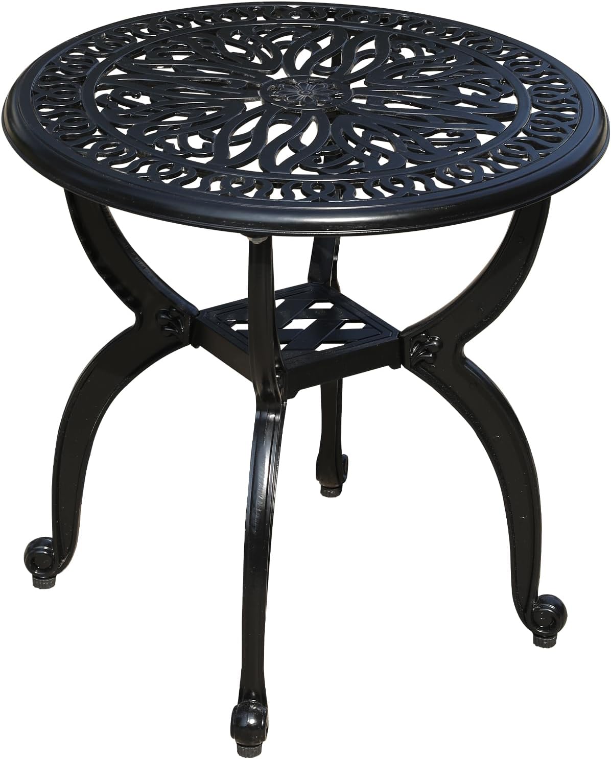 Cast Aluminum Outdoor Side Table, All Weather Round Small Coffee Table for Patio,Park,Lawn,Yard (18.5″ Black)