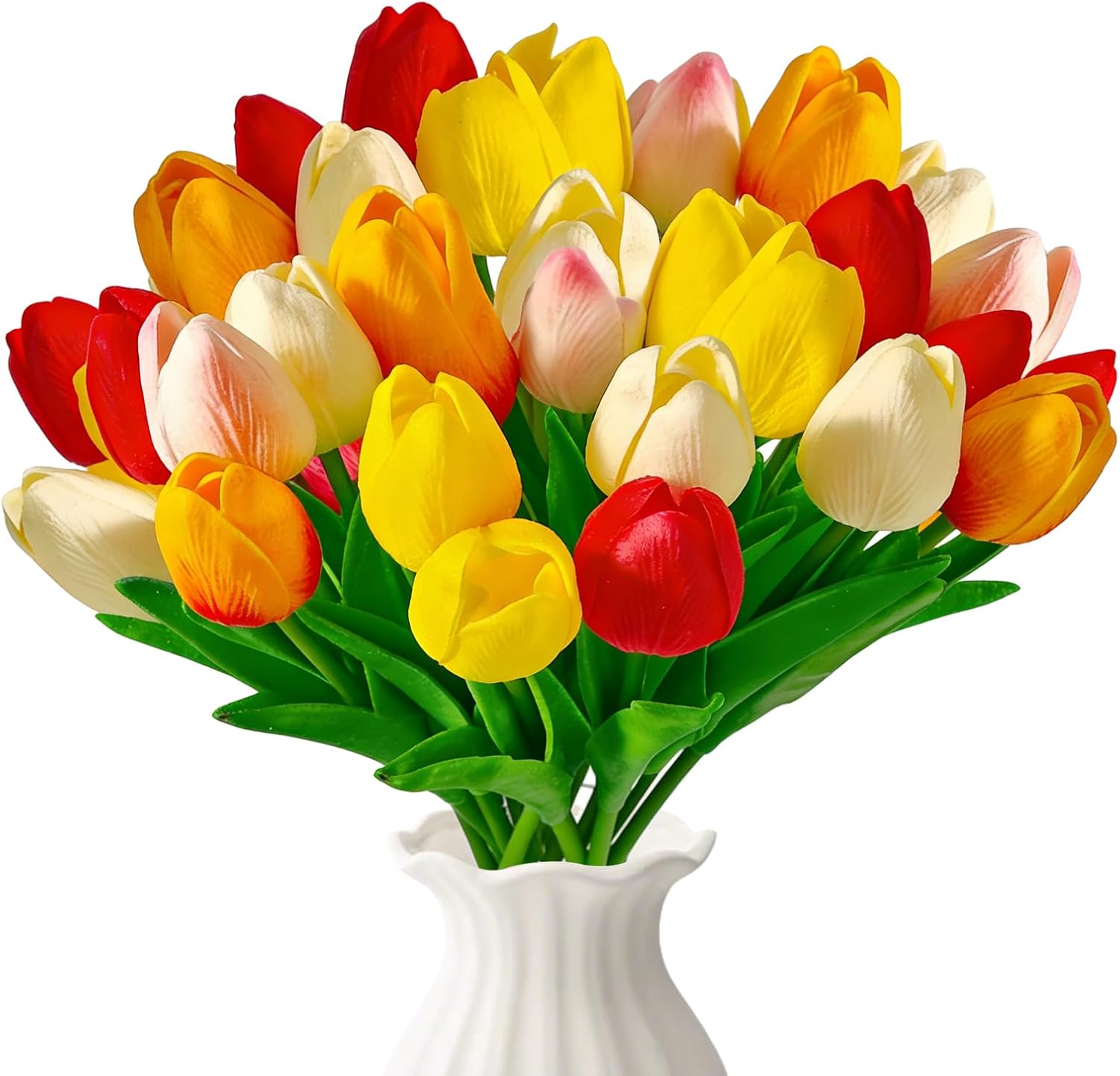 Tulips Artificial Flowers,15Pcs Real Touch PU Faux Tulip Bouquet with Stems | Fake Flowers for Home Decor, Wedding, Party, Vase Arrangement, DIY Floral Crafts