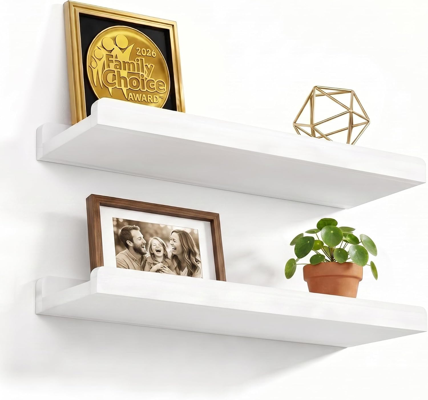 Love-KANKEI Floating Shelves Wall Mounted Set of 2, 17 Inch Rustic Wood Wall Shelves for Storage, Bedroom Living Room Bathroom Kitchen Office and More White
