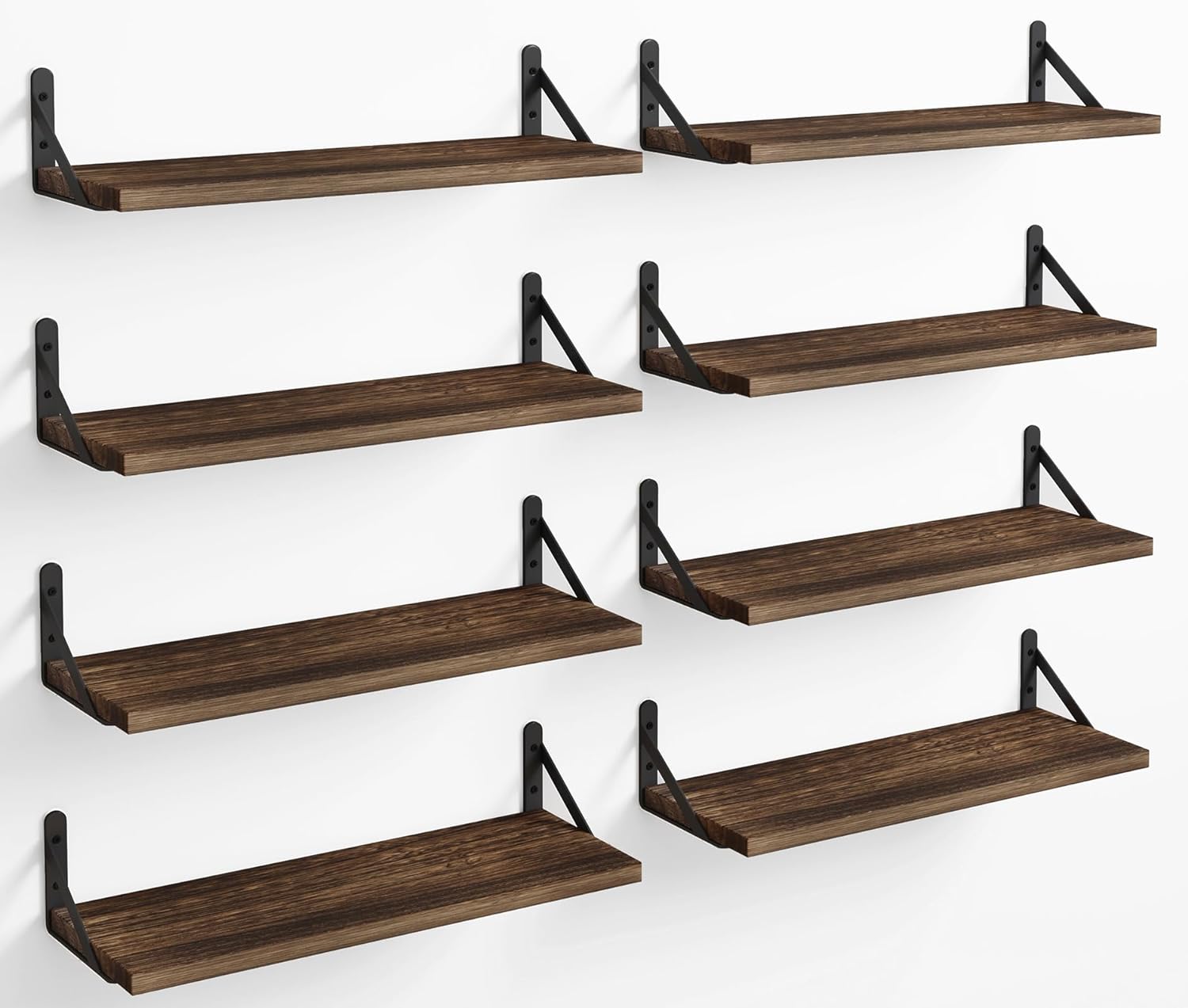 Fixwal Floating Shelves, Width 4.75in Rustic Wood Wall Shelves Set of 8, Wall Storage Shelves for Bedroom, Living Room, Kitchen, Bathroom, Office and Plants (Dark Carbonized Black)
