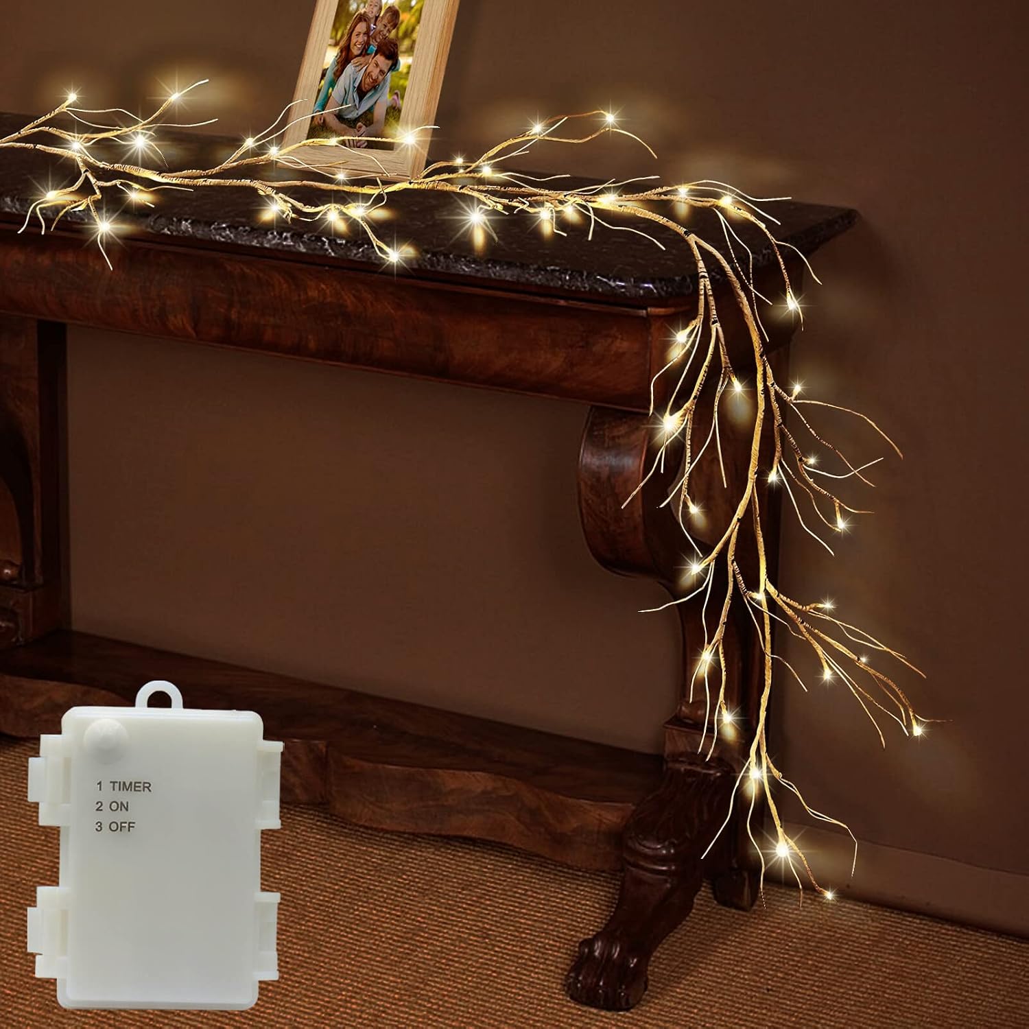 OTAVILEM Lighted Garland with Birch Twigs, 6FT Lighted Garlands with 48 LEDs for Christmas Decorations Indoor, Birch Garland with Lights and Timer for Outdoor Decorations