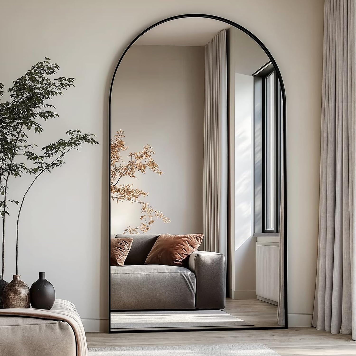 Dewfig Arched Full Length Mirror, 76″x34″ Large Floor Mirror, Black | Aluminum Alloy Frame Full Body Mirror, HD Shatterproof Tempered Glass, Lean/Stand/Wall for Living Room,Bedroom, Dressing Room