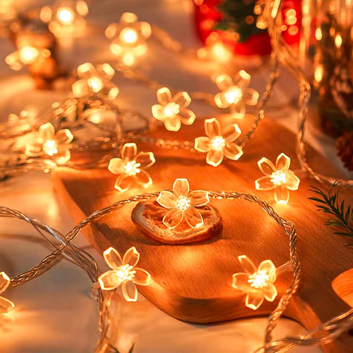 33ft 100 LED Plug in Fairy Warm White Petal Flower String Lights Room Decor | Connectable Cute Decorative Cherry Blossom Lamp for Bedroom, Patio, Dorm, Wedding Party, Classroom, Christmas Tree Hanging