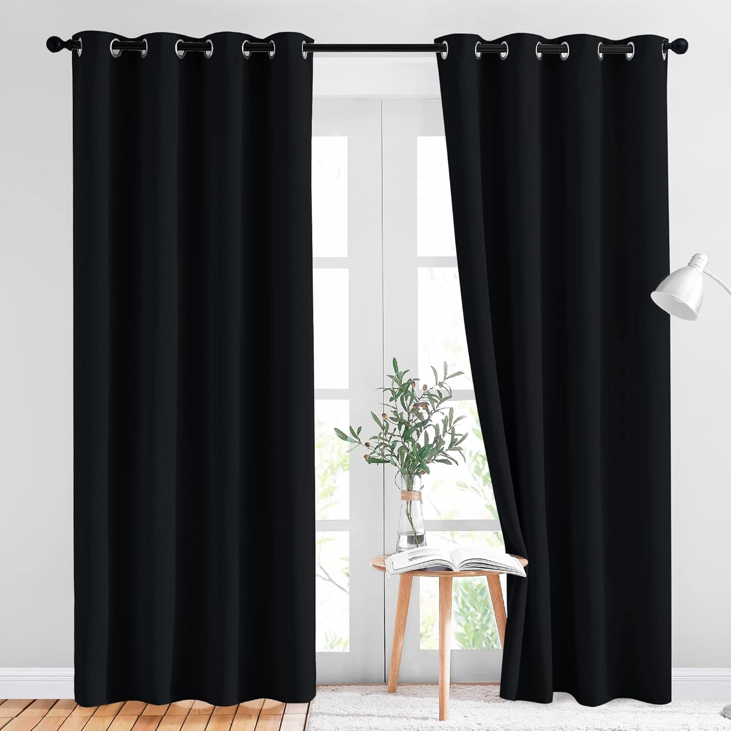 NICETOWN Black Out Curtains for Bedroom 84 inches Long – Light Reducing Thermal Insulated Solid Grommet Curtains/Panels/Drapes for Living Room (Set of 2, W52 x L84)