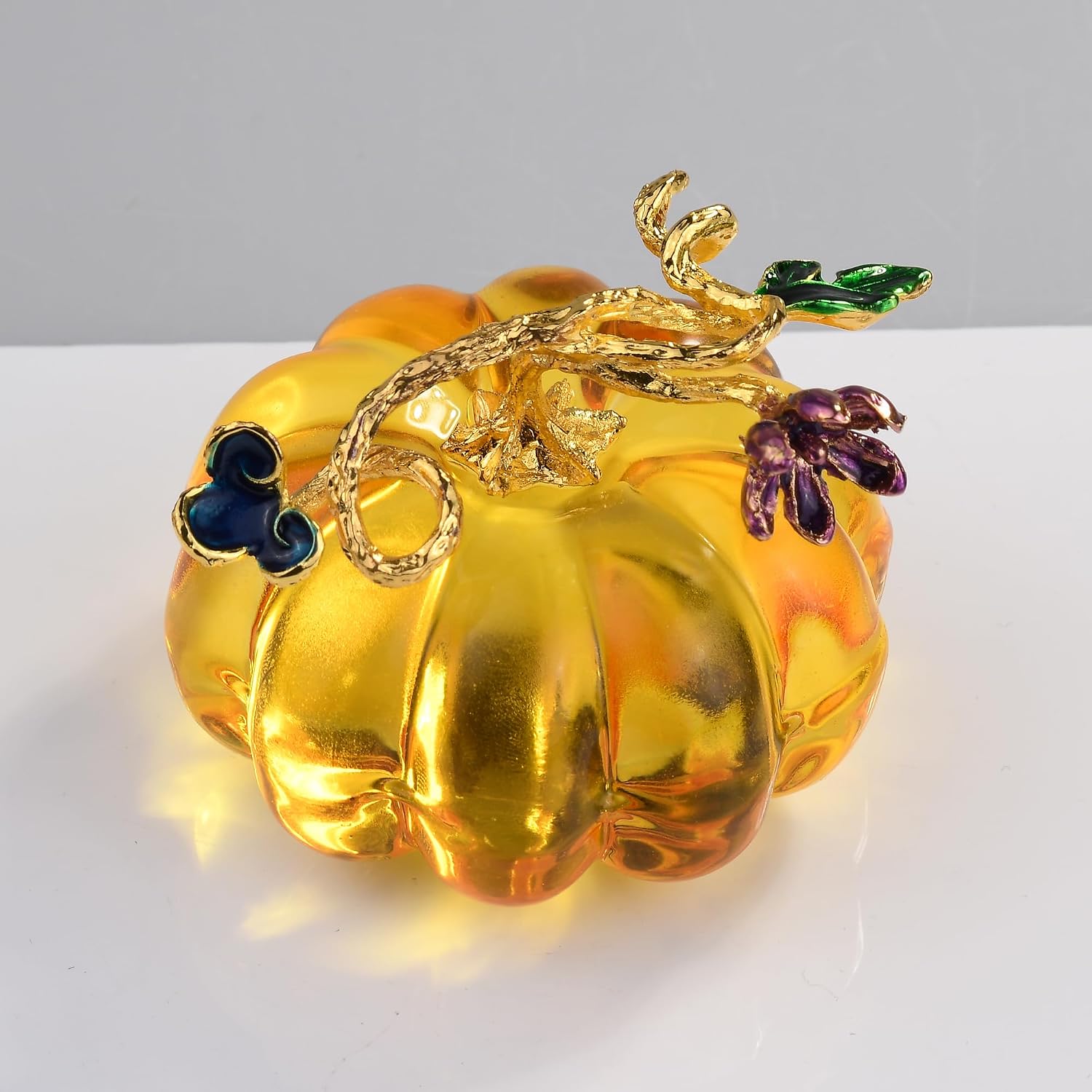 2.5″ Glass Pumpkin Figurine Collectible Halloween Thanksgiving Glass Pumpkin Paperweight Fall Harvest Pumpkin Decorations for Home