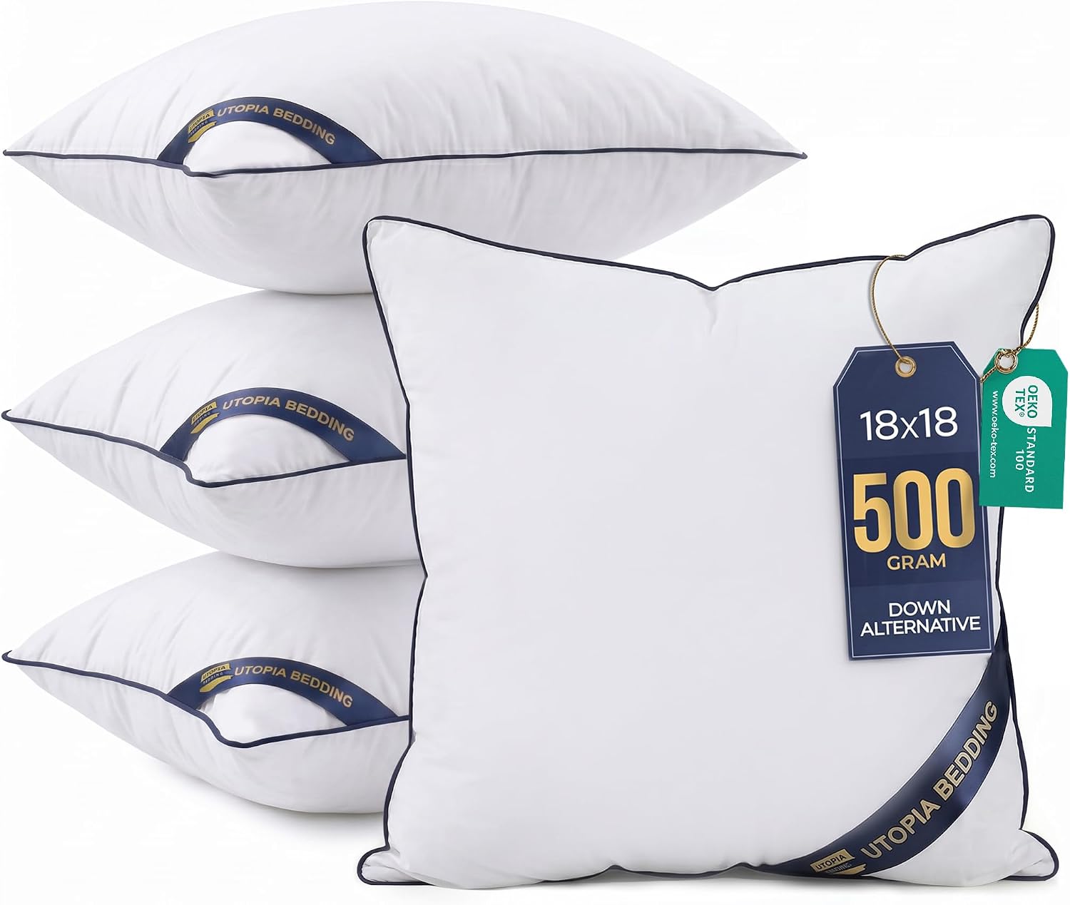 Utopia Bedding Throw Pillow Inserts (Pack of 4, White), 18 x 18 Inches Decorative Indoor Pillows for Sofa, Bed, Couch, Cushion Sham Stuffer