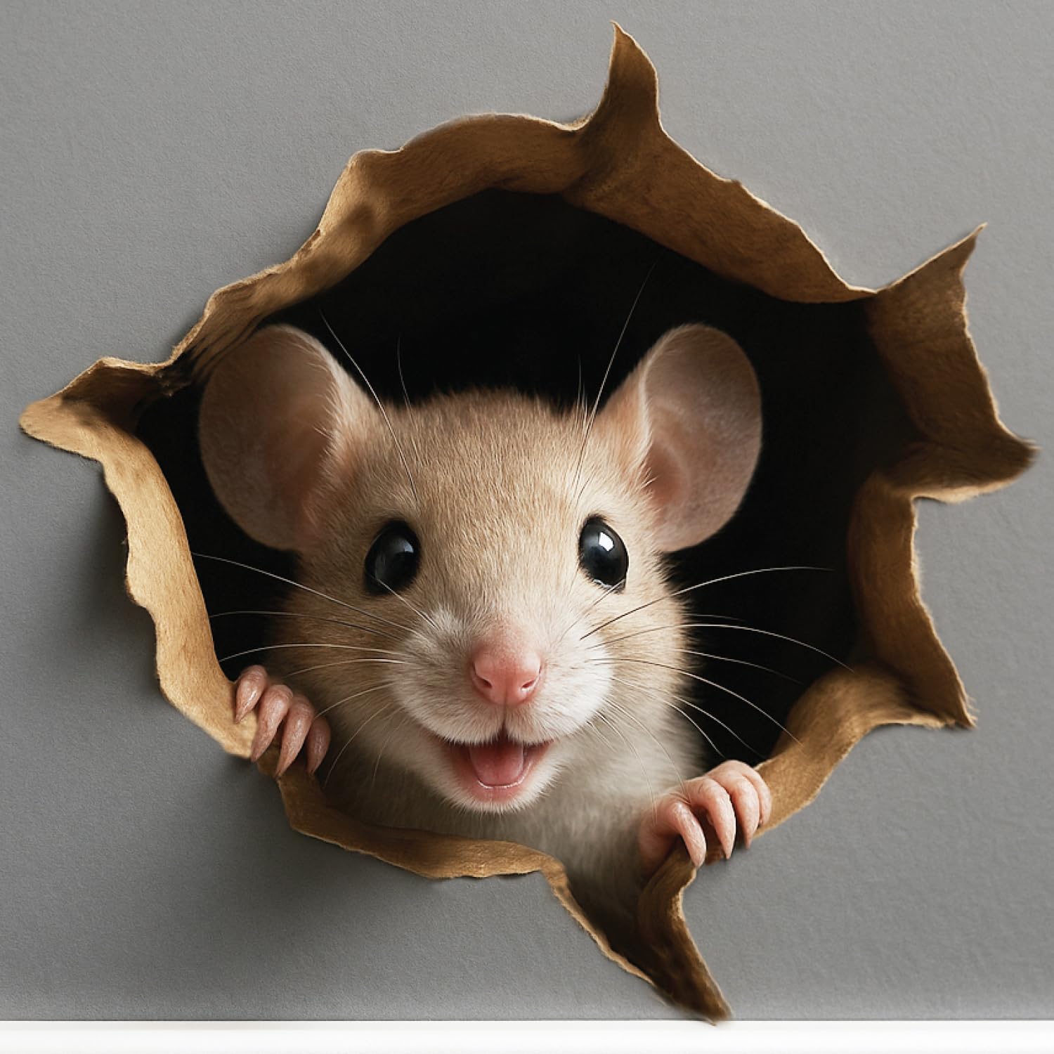 GRITKULTURE Removable Peek A Boo Mouse in Mouse Hole Decal Sticker 5.1inch 2 Pack. Mouse Hole in the Wall Sticker with 3D Effect. Wall Decoration, Funny Gift, Potty Training, Prank