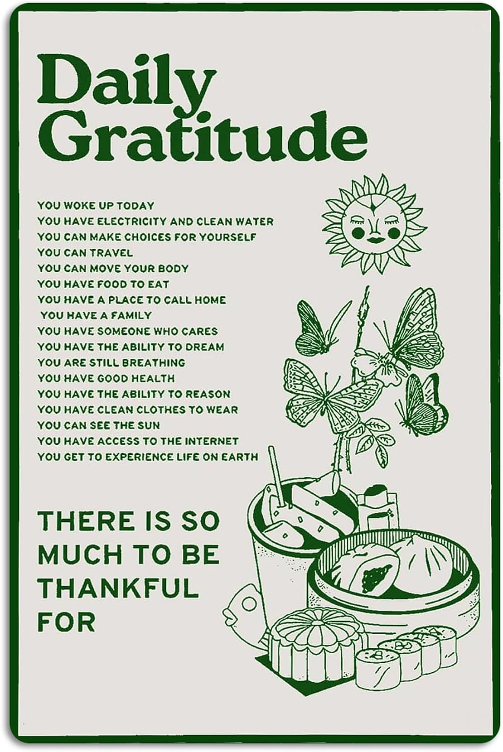 Fmcmly Daily Gratitude Inspirational Metal Tin Sign Green Boho Room Aesthetic Decoration Home Kitchen Office Bedroom Cafes Wall Decor 8×12 Inch