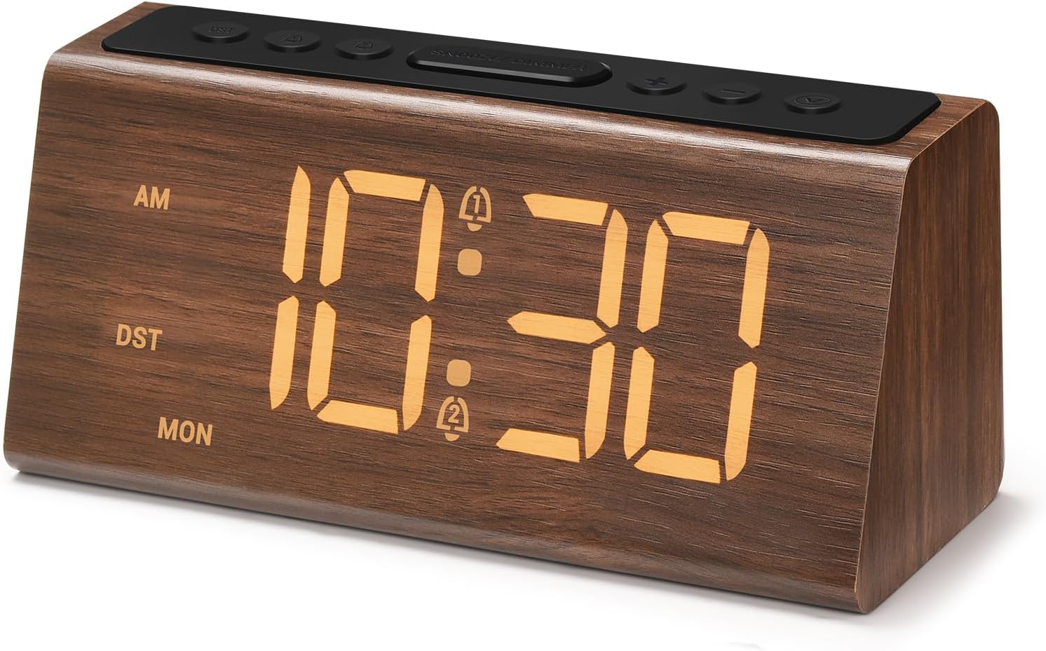 Cadmos Wooden Digital Alarm Clock for Bedroom,Electric Desk Clock with USB Port,Loud Alarm for Heavy Sleepers,Adjustable Volume & Dimmer,Snooze,DST,Wood Decor,Bedside & Desk Us(Brown – Amber Digits)