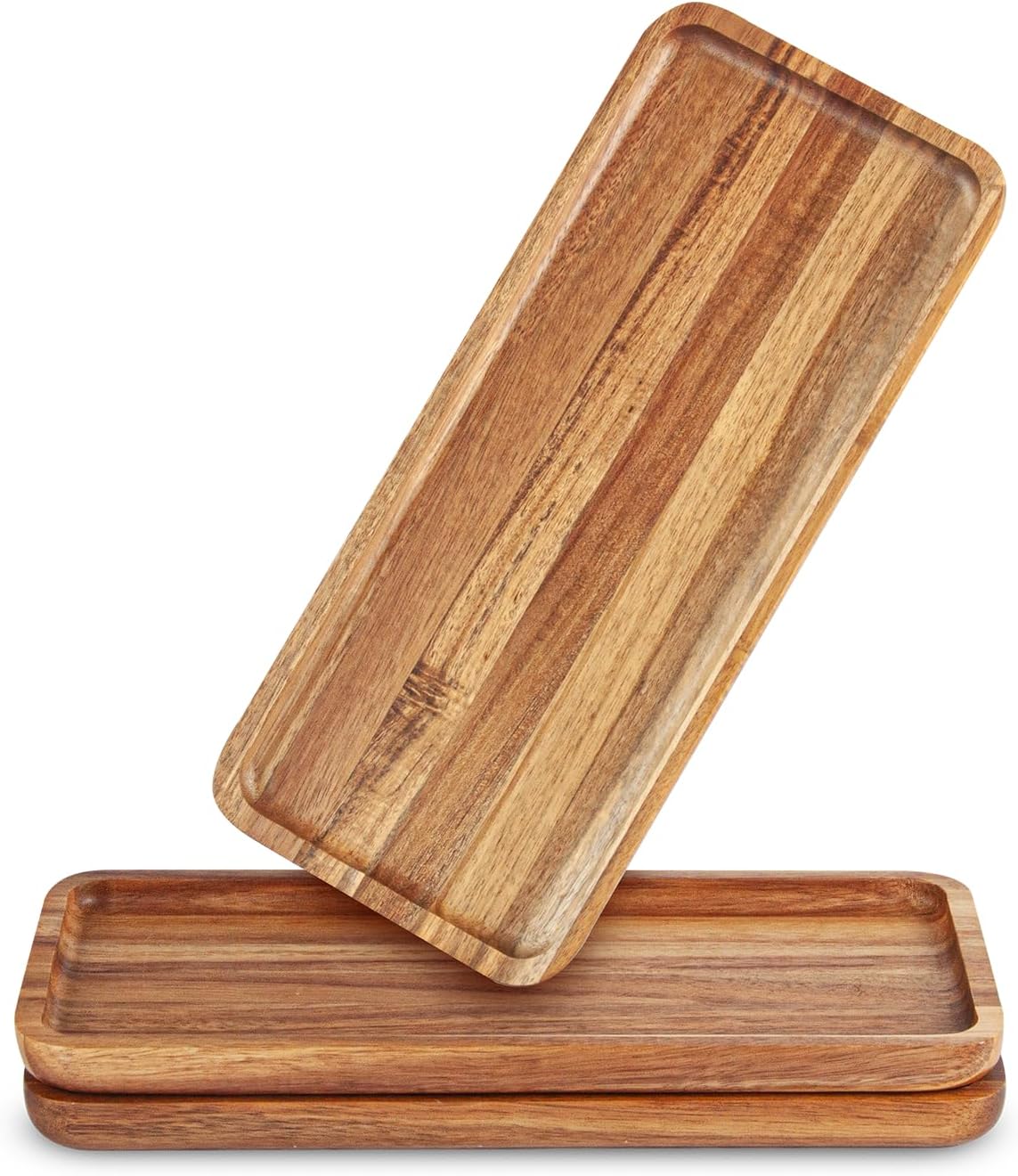 Acacia Wood Serving Trays, Set of 3 Wooden Platters (11.8 x 5.5 in) | Solid Natural Acacia Wood, Food Safe & Durable. Versatile home tray, simple to clean, wonderful gift for all celebrations.