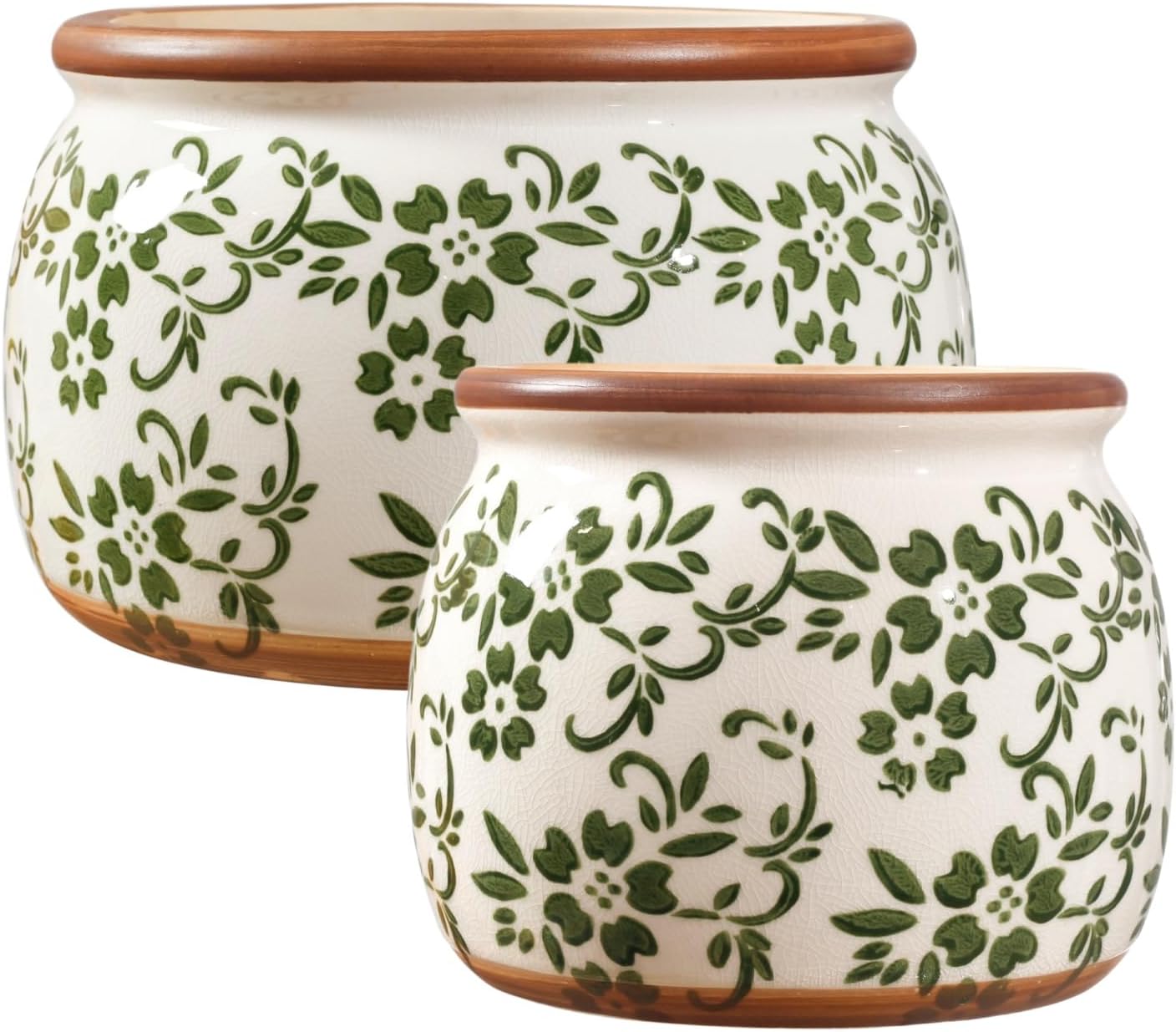 Vintage Ceramic Flower Pot, 6.5 & 9in, with Drainage & Filter | Vintage Planter, Pretty Pot, Farmhouse Style, Rustic Plant Pot, Filter, for Garden/Patio/Balcony, Indoor Outdoor Planter