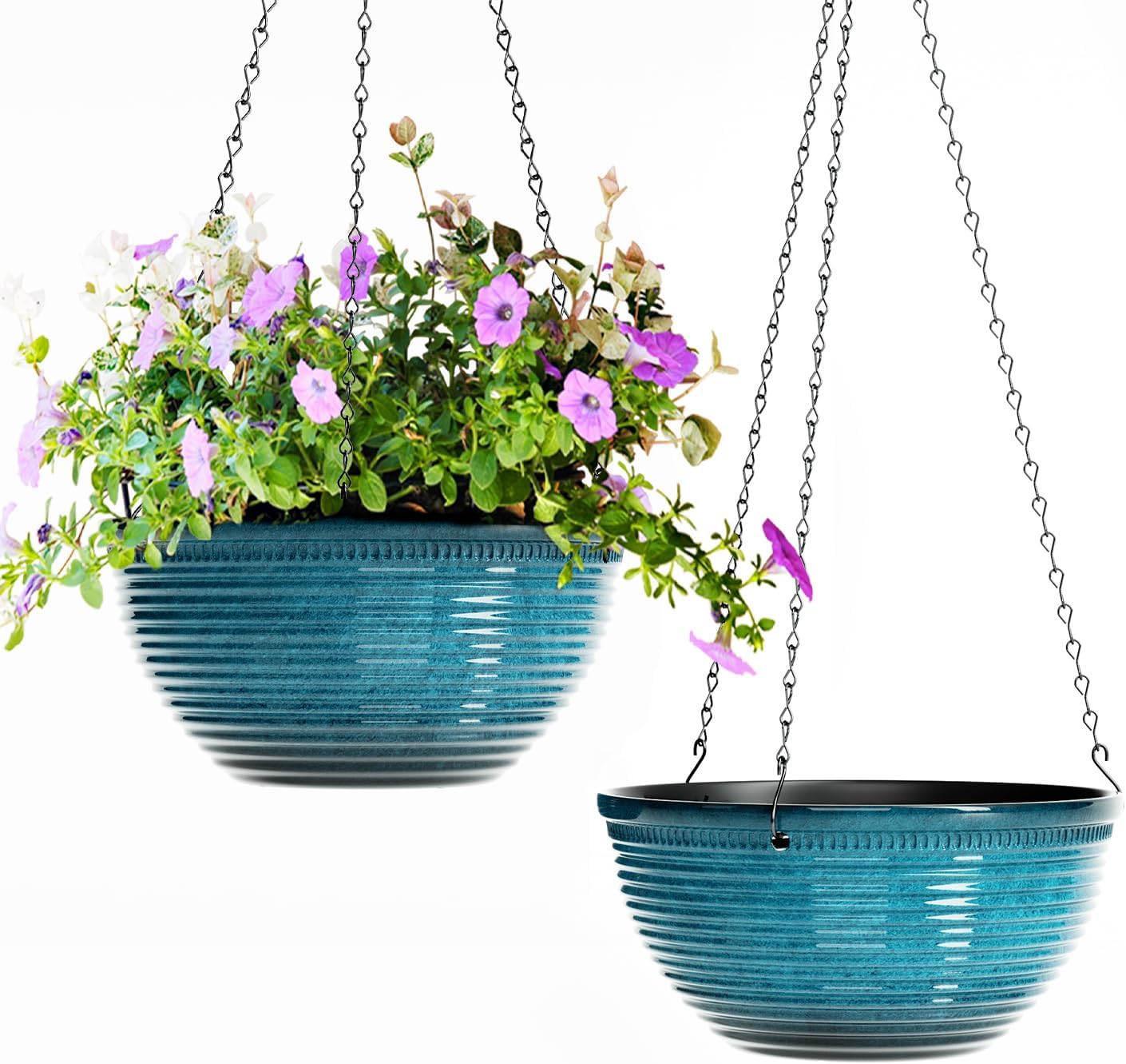 10 Inch Glazed Hanging Planter with Ceramic-Look & Drainage Hole, 2 Pack | Blue, Hanging Planters for Indoor Outdoor Plants, Hanging Baskets Flower Pots for Patio Garden Porch Home Balcony Decor