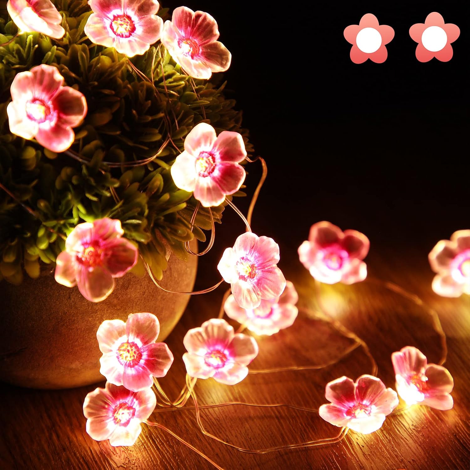 Mudder 1 Pack 13 FT 40 LEDs Cherry Blossom Flower String Lights | Pink Fairy Lights USB and Battery Operated Decorative String Light for Bedroom Indoor Outdoor Christmas Valentines Decor