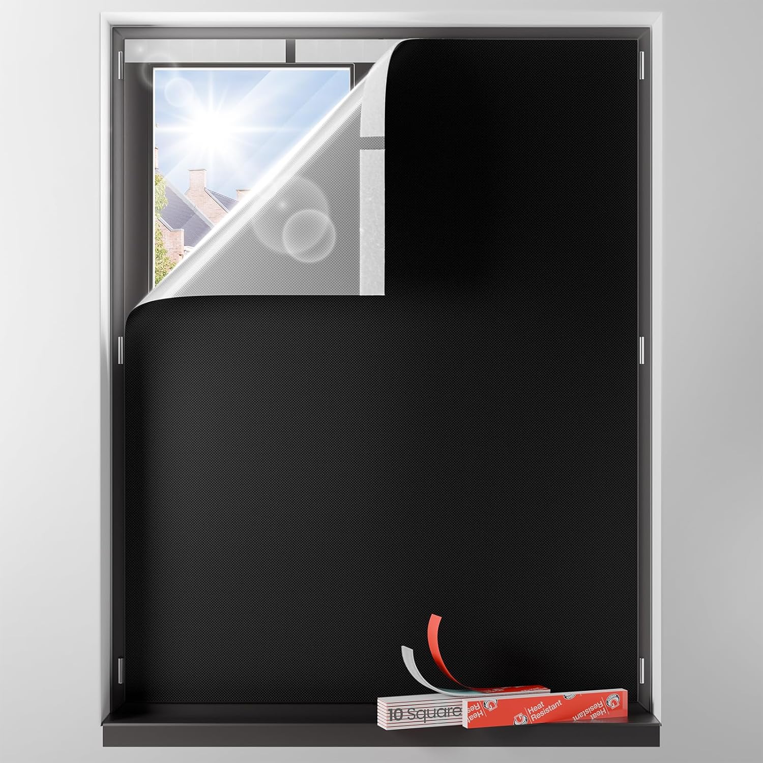 Sumobaby Blackout Curtains for Bedroom Portable 42″x60″ Blackout Shades | 100% Black Out Window Cover No Drill with Upgraded Hook&Loop Tapes Thermal Insulated Blinds for Home,Nursery(1 Panel,Black)