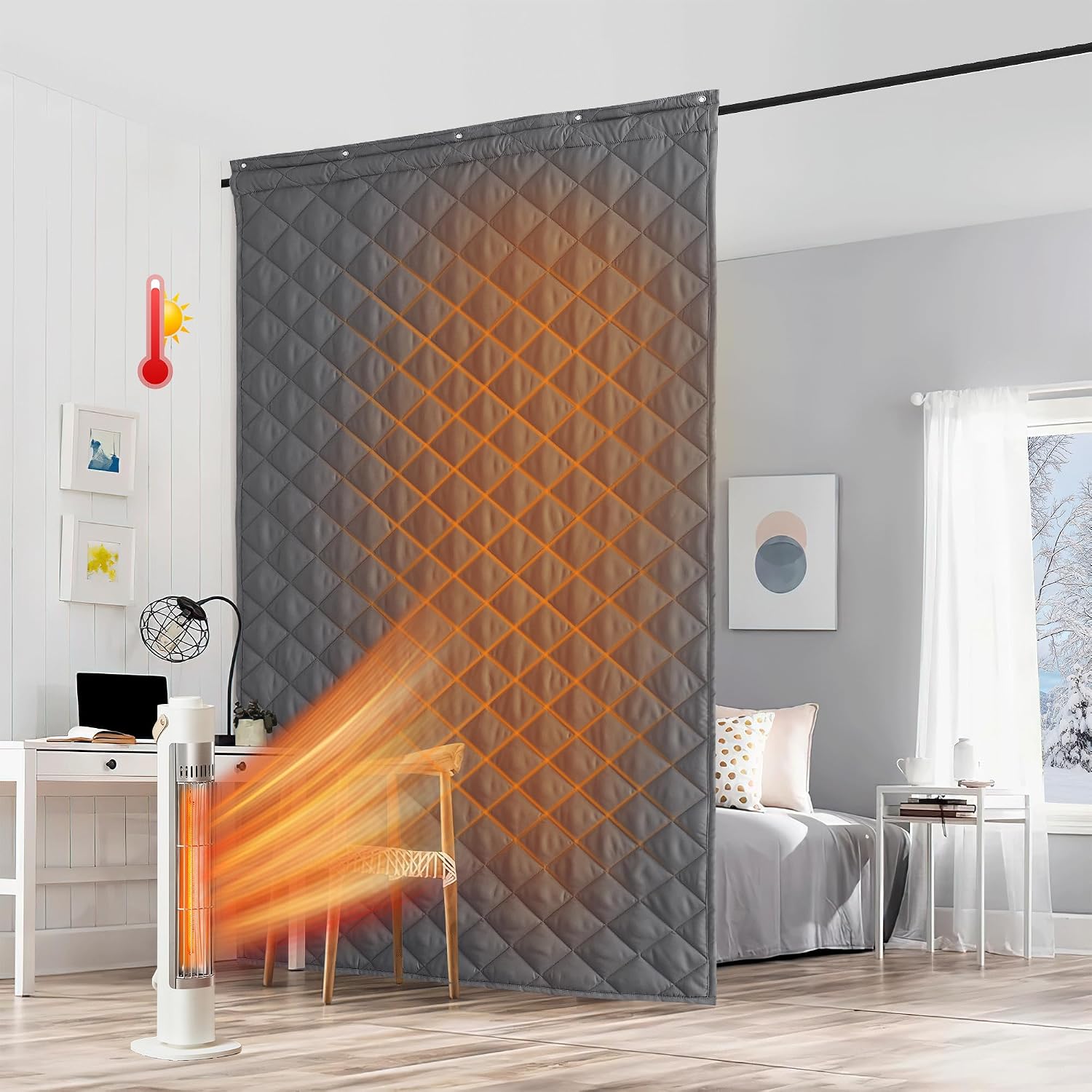 RYB HOME Large Summer Heat Blocking Thick Quilted Insulated Curtains, Thermal Insulated Curtains Room Divider for Energy Saving Window Treatment for Bedroom Living Room, W48 x L96, Grey, 1 Panel