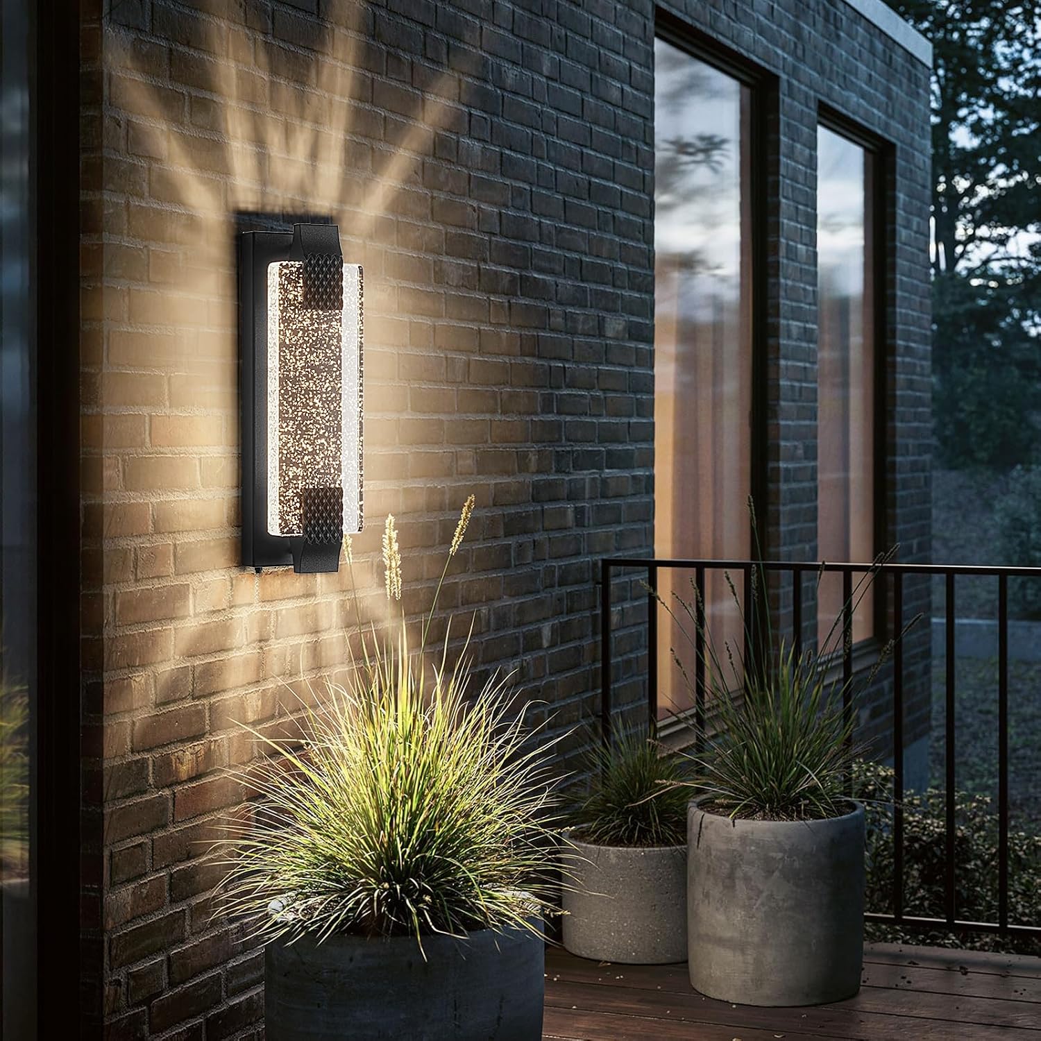 camuucci Dusk to Dawn Outdoor Wall Light, Sparkling Glow Porch Sconce | IP65 Waterproof Exterior LED Wall Light, Bubble Acrylic Design, 15.7-Inch Front Door Light for Porch,Patio, Black