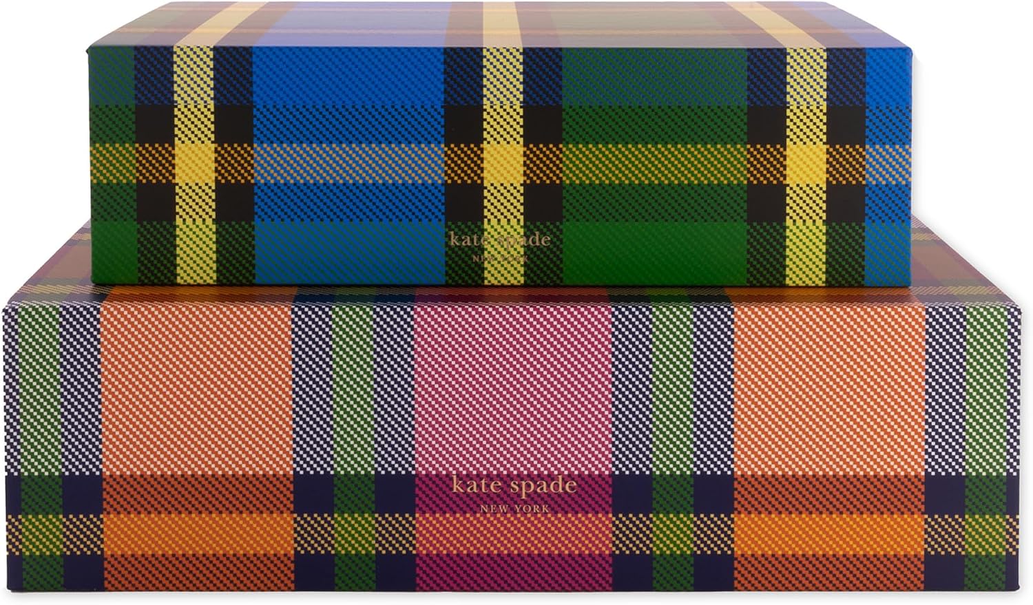 kate spade new york Set of 2 Decorative Storage Boxes, Grand Plaid Duo | Reusable Gift Boxes with Hinged Magnetic Lids, Medium & Large Sturdy Organizer Storage Bins