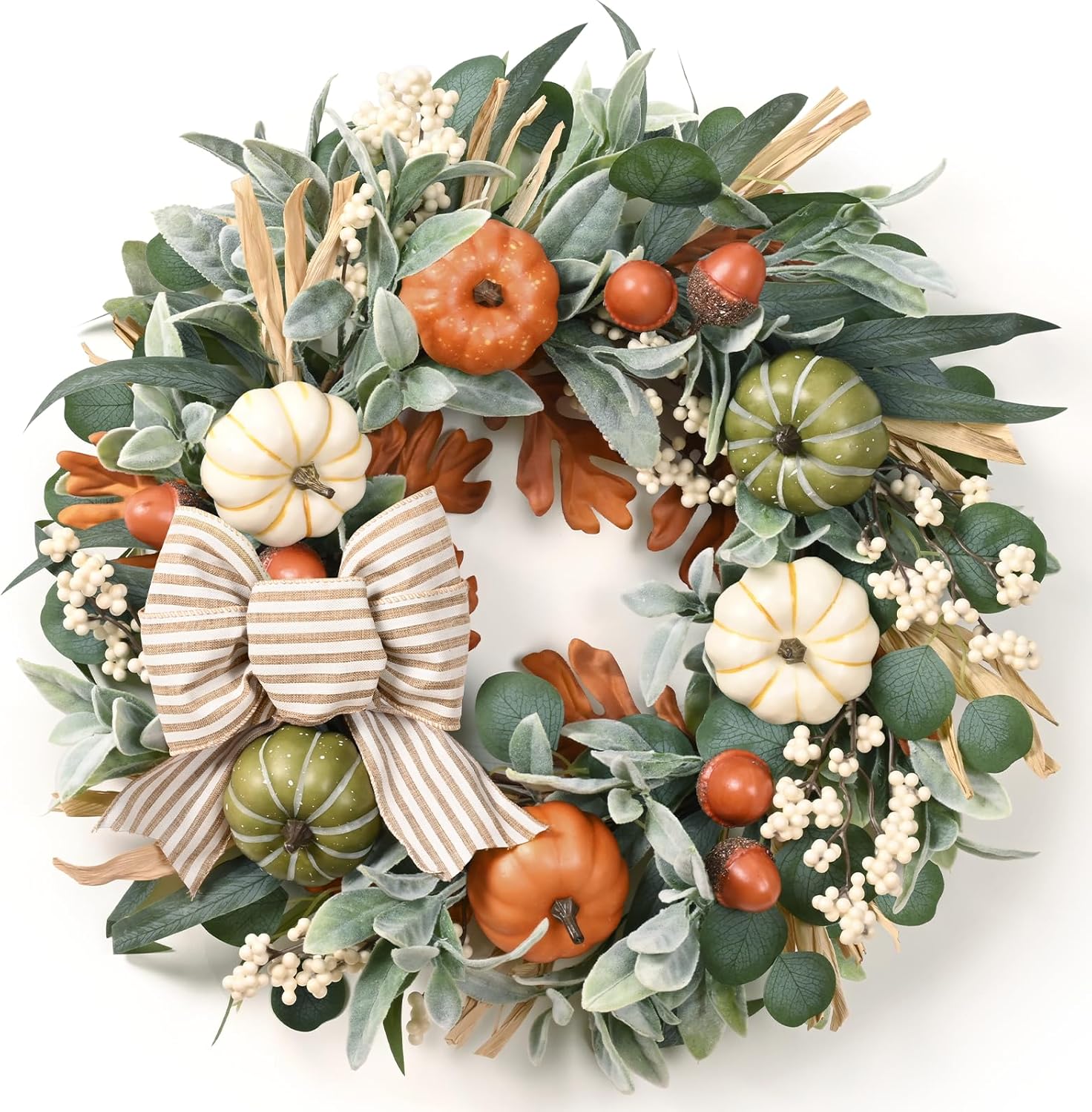 22” Fall Wreaths for Front Door, Fall Decorations for Home Autumn Wreath | Wreath with Bow Pumpkin Thanksgiving Halloween Farmhouse Outdoor Porch Table Kitchen Indoor Harvest Fall Decor