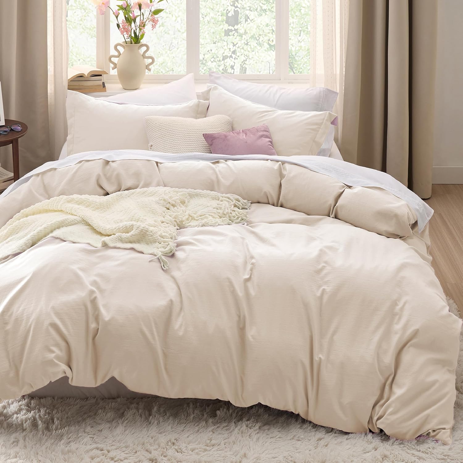Bedsure Prewashed Duvet Cover King, Cotton-Like Soft Bedding Set, Cream | Ultra Soft, Relaxed Texture, Breathable Comfort, Hidden Zipper, 8 Corner Ties, Easy Care, OEKO-TEX Certified, Year-Round Use
