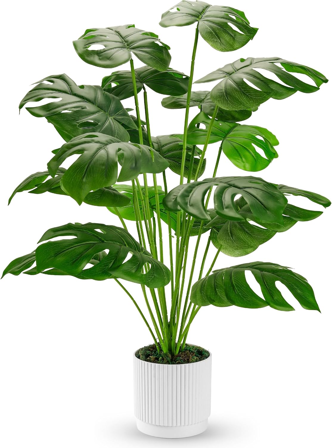 Der Rose 28″ Fake Plants, Artificial Monstera Plants Indoor in White Pot | Faux outdoor plants add bright, clean tropical greenery to modern home office, bedroom, entryway, front porch and house decor