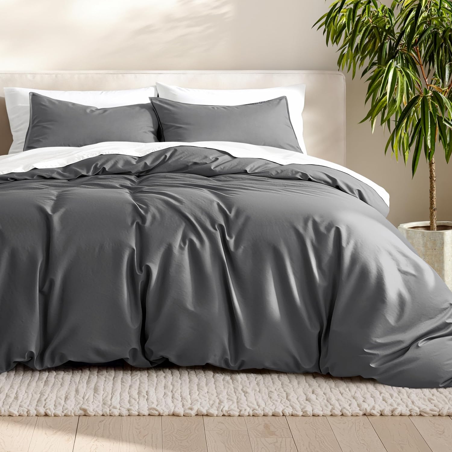 Bare Home Duvet Cover Set 1800 Ultra-Soft (King, Grey) | Lightweight, Cooling, Breathable, Premium 1800 Ultra-Soft, All-Season