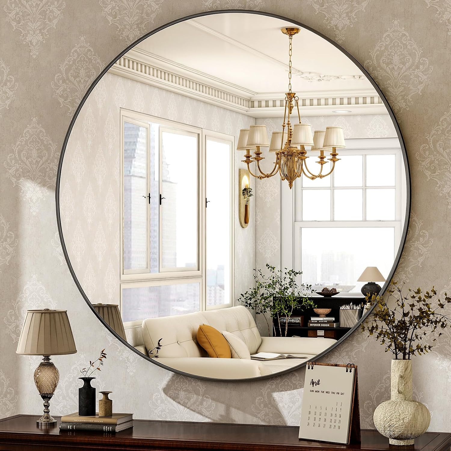 HARRITPURE Round Mirror 30 Black Wall Mounted Circle Mirrors | Vanity Mirror with Aluminum Alloy Frame, Modern Decoration for Bathroom, Living Room, Vanity, Bedroom, Entryway