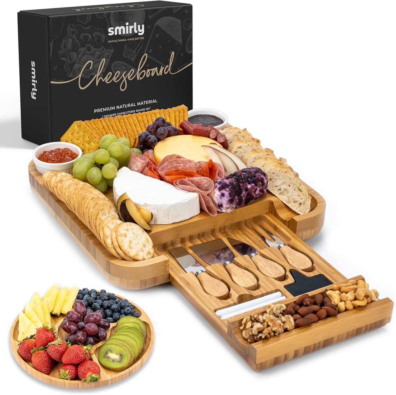 SMIRLY Charcuterie Board Set with Serving Accessories, Bamboo | Housewarming, Wedding, Bridal Shower and Birthday Gift for Women, Ideal for Movie Nights, Entertaining and Family Gatherings