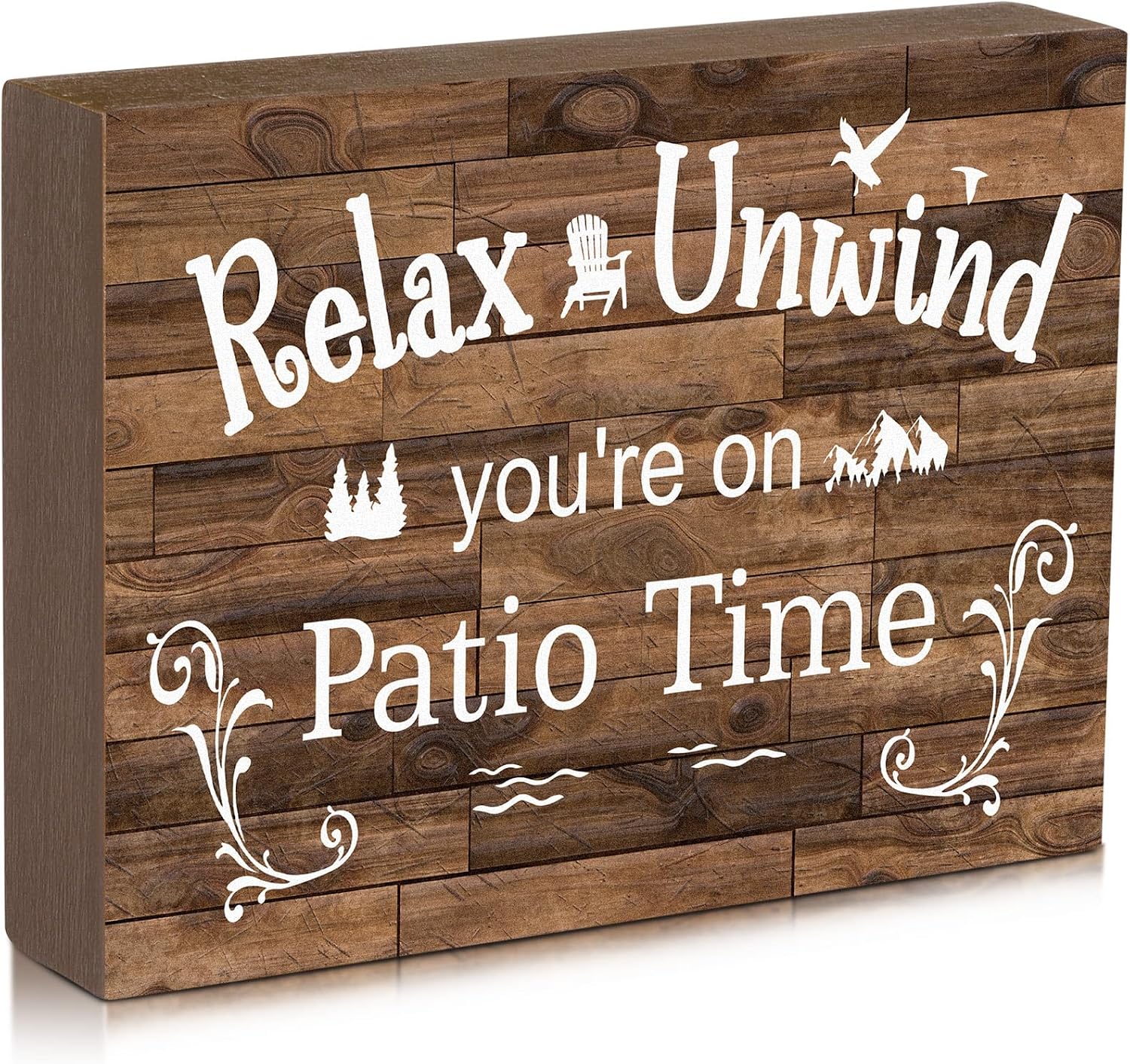 Yerliker Outdoor Patio Decor Outdoor Table Decorations and Accessories for Shelf 6 x 8″ Wood Patio Sign Table Decor Wall Art Signs for Back Porch Balcony Farmhouse Backyard Welcome Hanging(Brown)