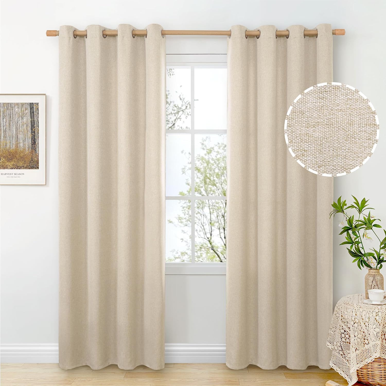 BGment Oatmeal Linen Curtains 84 Inch Length 2 Panels Set for Living Room | Sand Drapes Light Filtering Semi Sheer Window Treatments with Grommet for Bedroom No See Through, 52X84 Inch