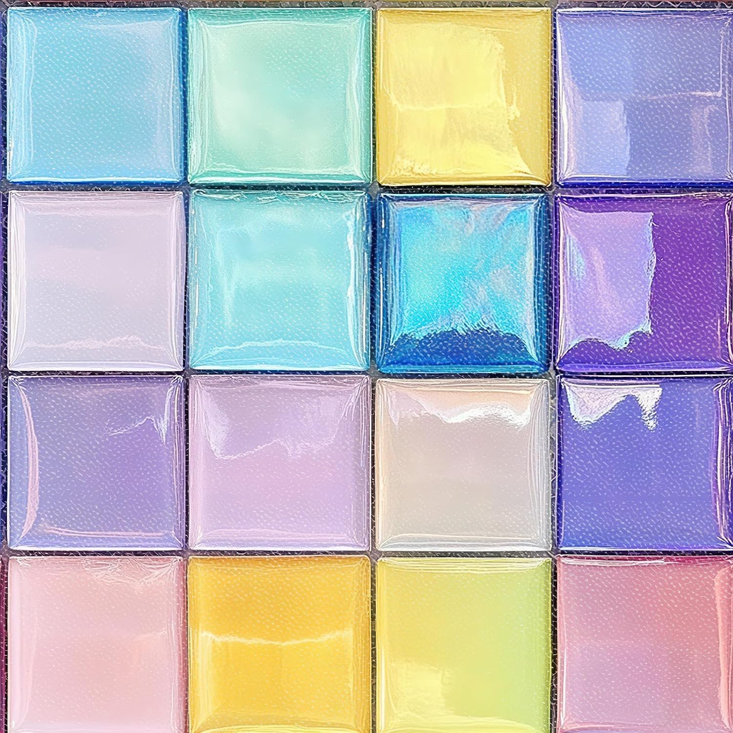 HOMETITUTE Pastel Candy Macaron Glass Floor 12in Vinyl Tile | Sticker Decal Peel Stick Self Adhesive Kitchen Bath Foyer Pastel Candy Macaron Glass Look