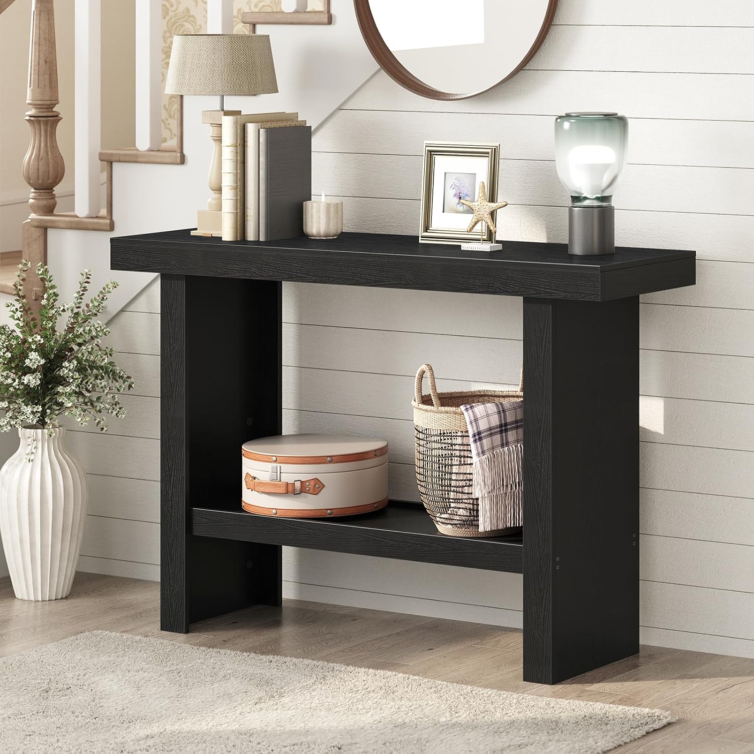 MAHANCRIS Console Table, 39.4” Black Rectangular Entryway Table, Modern Console Table with Storage, Sofa Tables for Hallway, Foyer, Living Room, Easy Assembly, Black CTHB16801