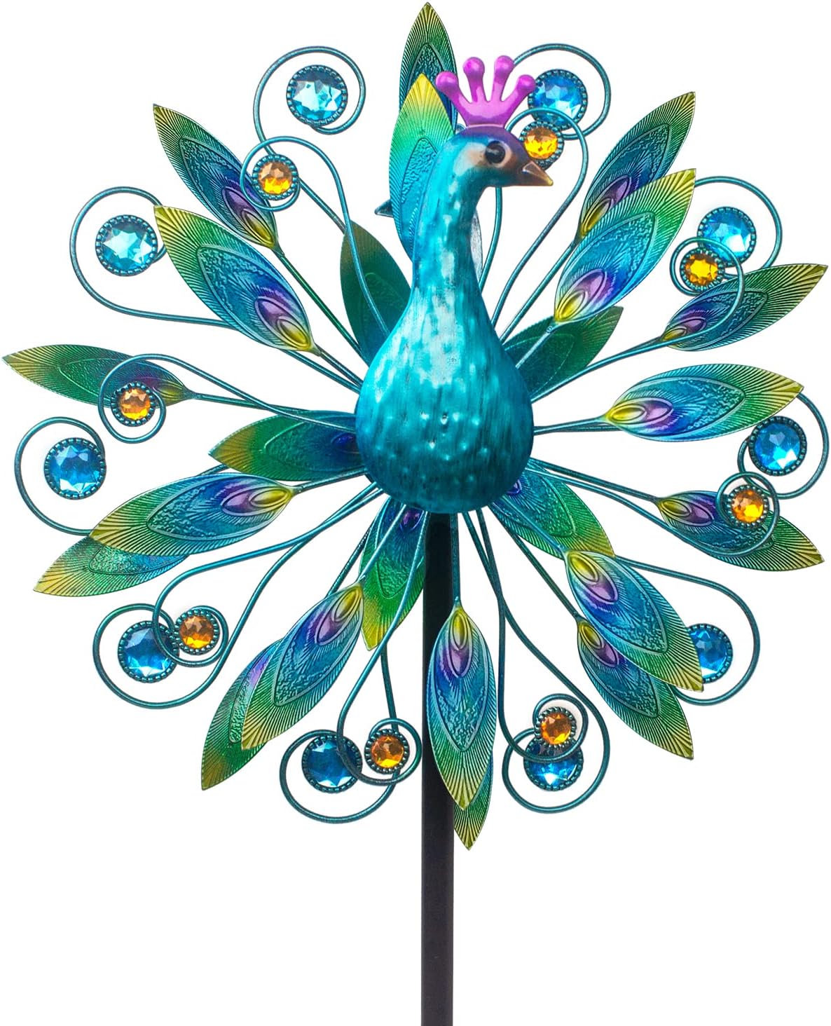 Stargarden 58 Inch Peacock Wind Spinner-Double Wind Sculpture | Metal Windmill for Garden Patio Yard Decor