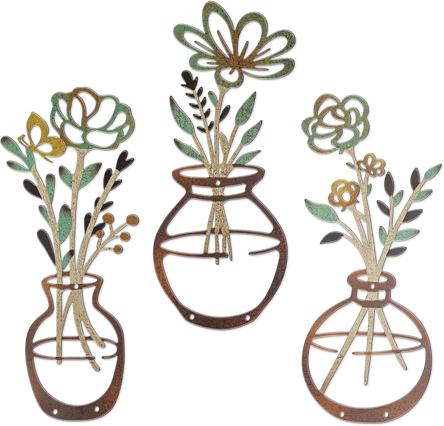 Mcdagogn 3 Pieces Metal Flowers Wall Decor – Rustic Farmhouse Wall Arts, Boho floral Minimalist Wall Decor for Living room Bathroom Bedroom laundry Room Kitchen Office – Housewarming Gifts