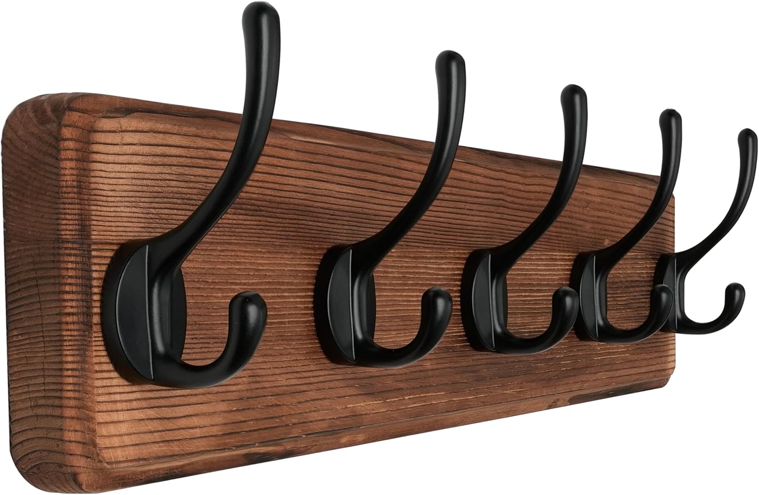 SKOLOO Rustic Wall Mounted Coat Rack with 16 Inch Mounting Hole Distance, Pine Solid Wood Coat Hook Hanger – 5 Hooks for Hanging Clothes Robes Towels Coats