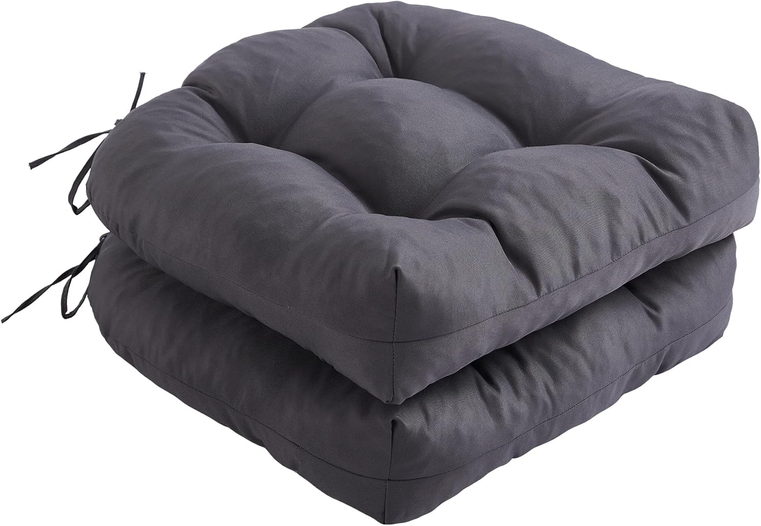 IPYNBAP Outdoor Chair Cushions Set of 2, Patio Chair Cushions with Ties,19×19+5” Tufted Outdoor Seat Cushions, Waterproof Patio Furniture Cushions, Outdoor Dining Chair Pads, Dark Grey
